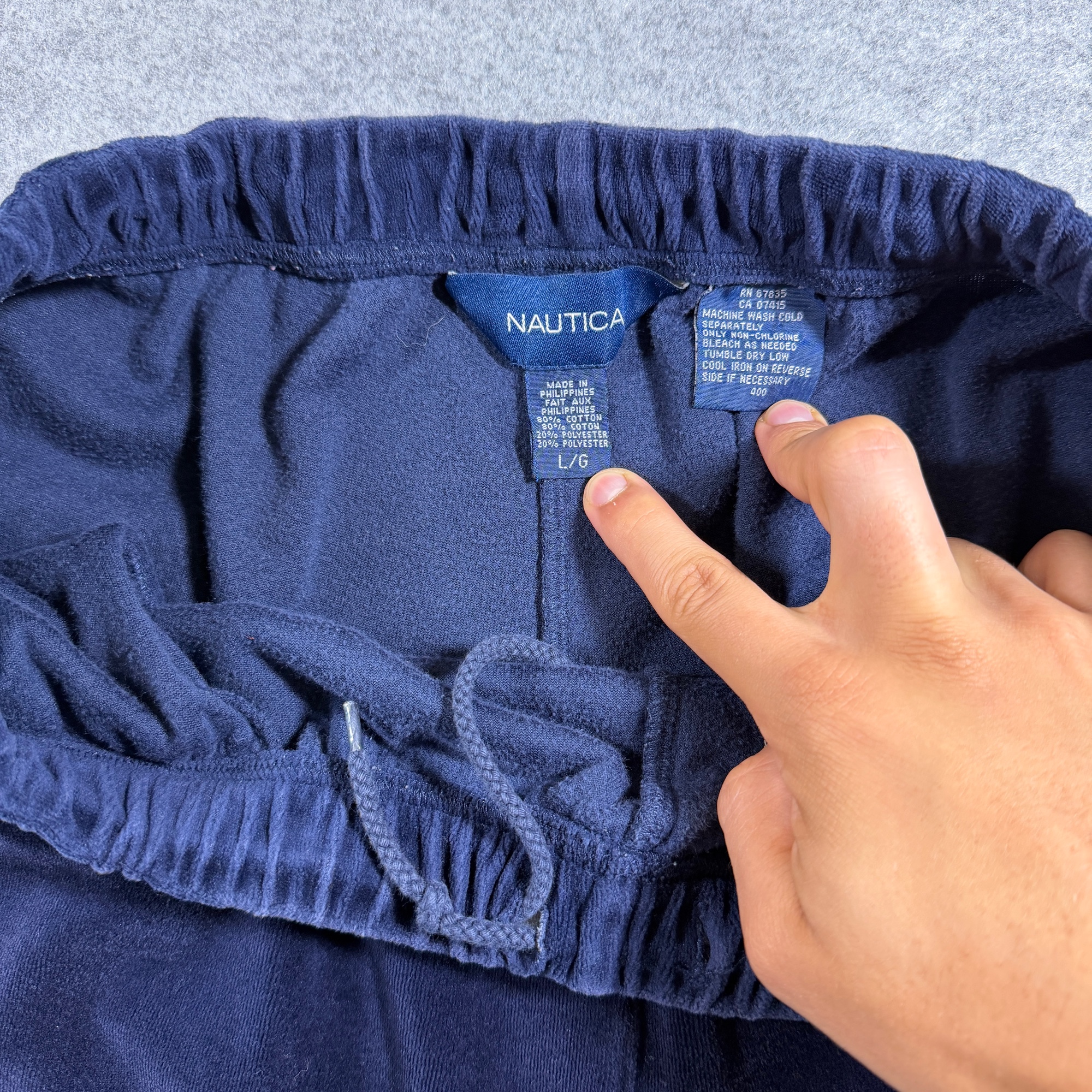 Vintage 90s Y2K Nautica Velour Pants Men L Navy Elastic Waist Relaxed Fit Lounge thumbnail 3