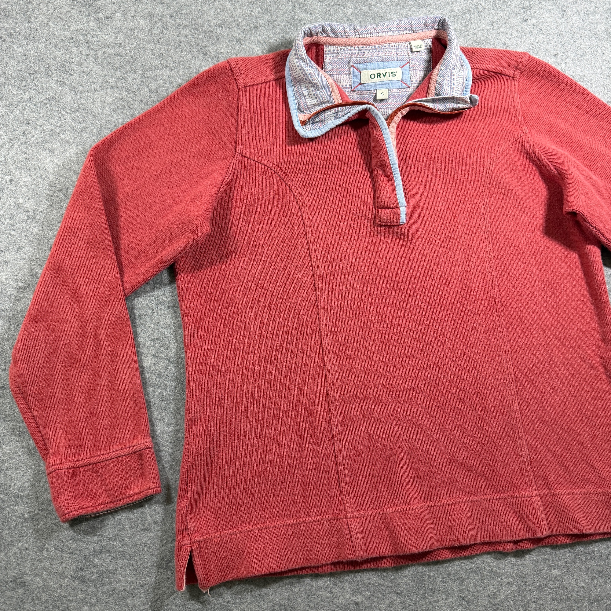 Orvis 1/4 Zip Sweater Womens S Coral Red Ribbed Knit Pullover Outdoor Preppy thumbnail 9