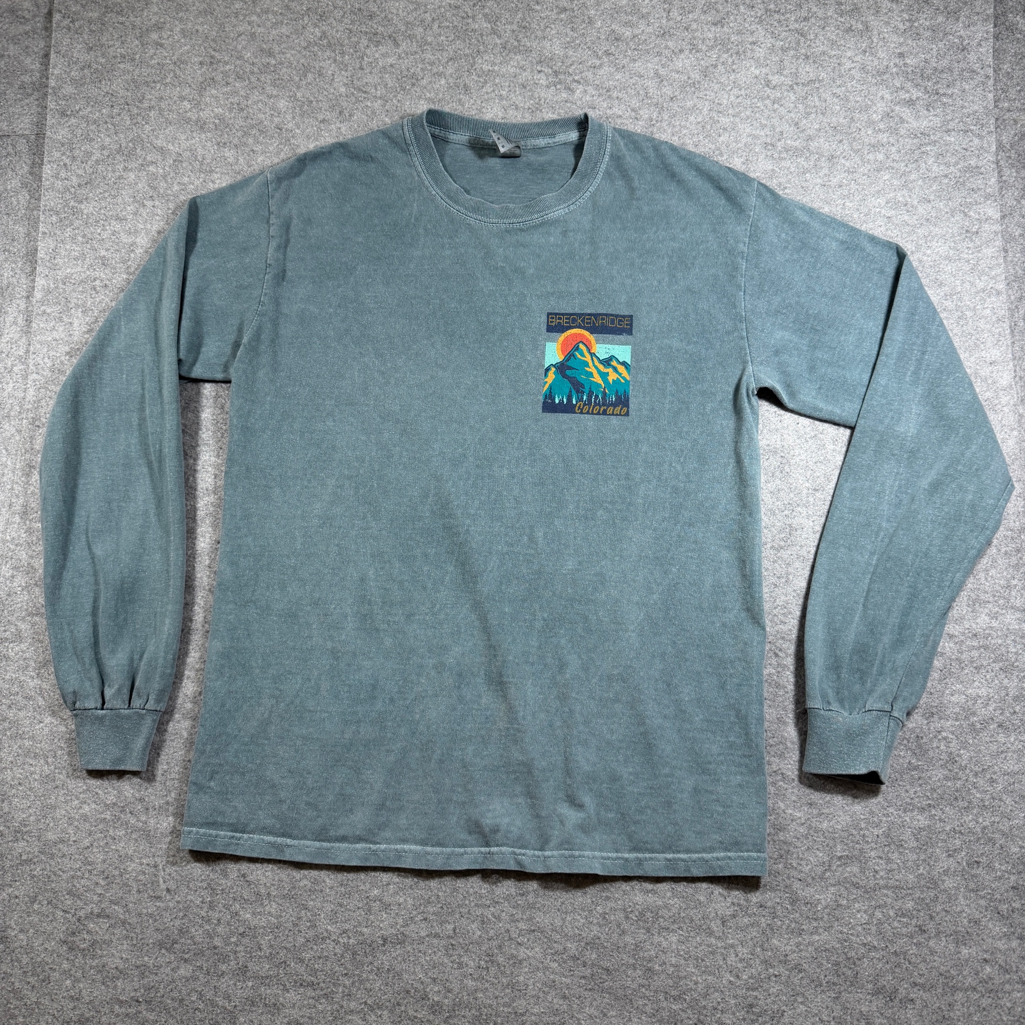 Breckenridge Colorado Long Sleeve T Shirt Mens M Teal Acid Wash Souvenir Cotton
