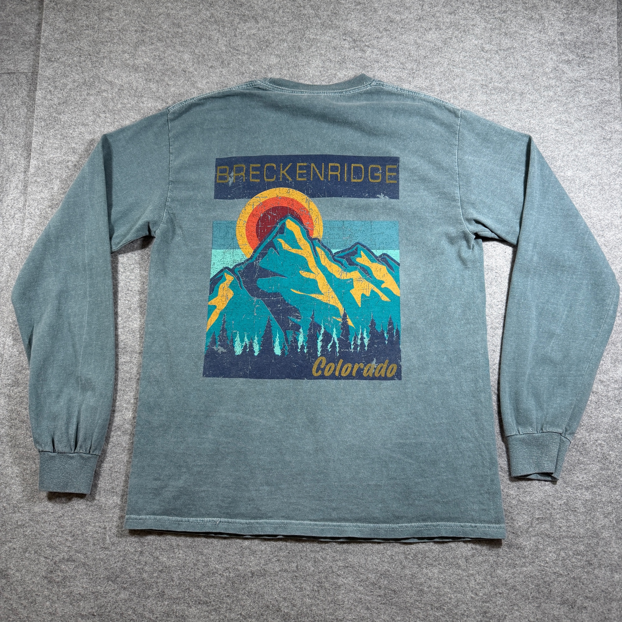 Breckenridge Colorado Long Sleeve T Shirt Mens M Teal Acid Wash Souvenir Cotton thumbnail 2