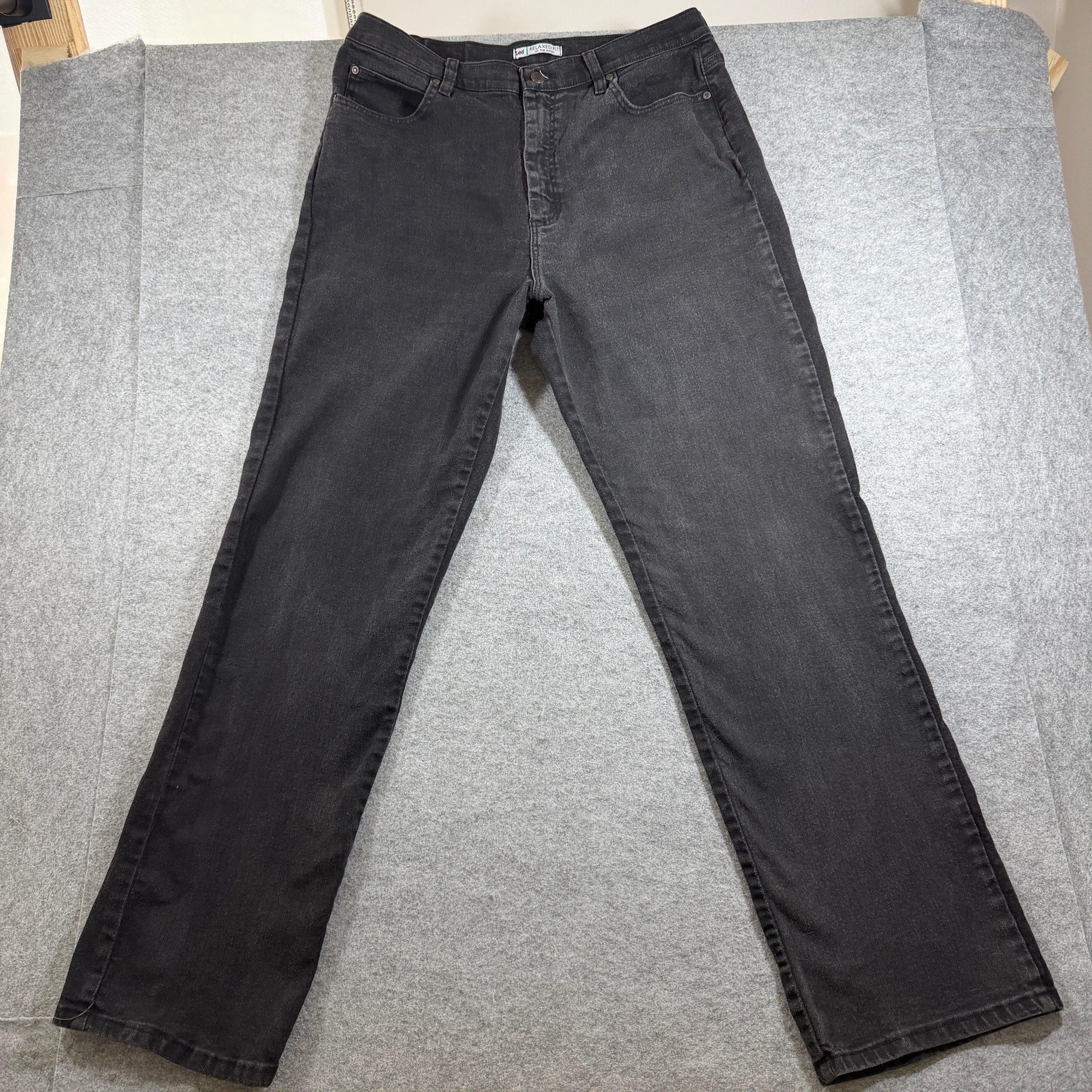 Lee Jeans Womens 16 Long Black Faded Relaxed Fit Denim Five Pocket Stretch