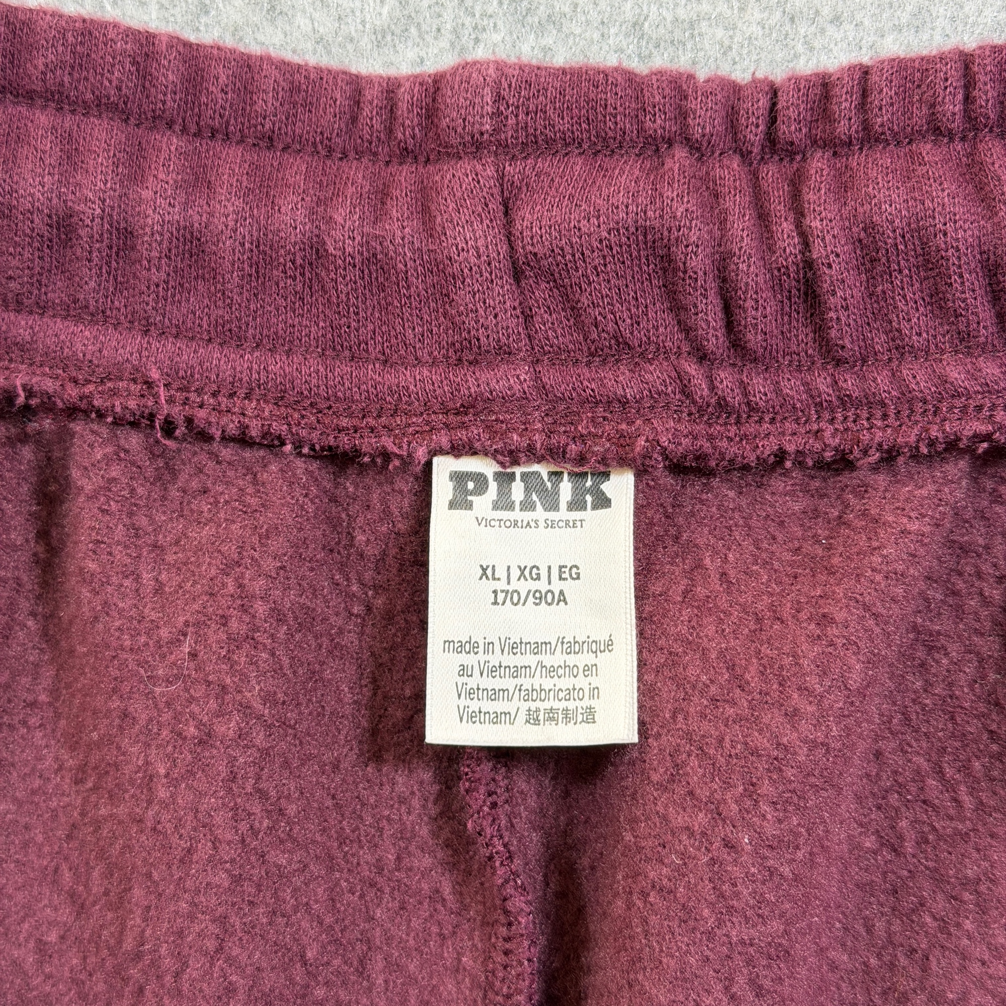 PINK Victoria's Secret Sweatpants Womens XL Maroon Stripe Jogger Cotton Fleece thumbnail 6