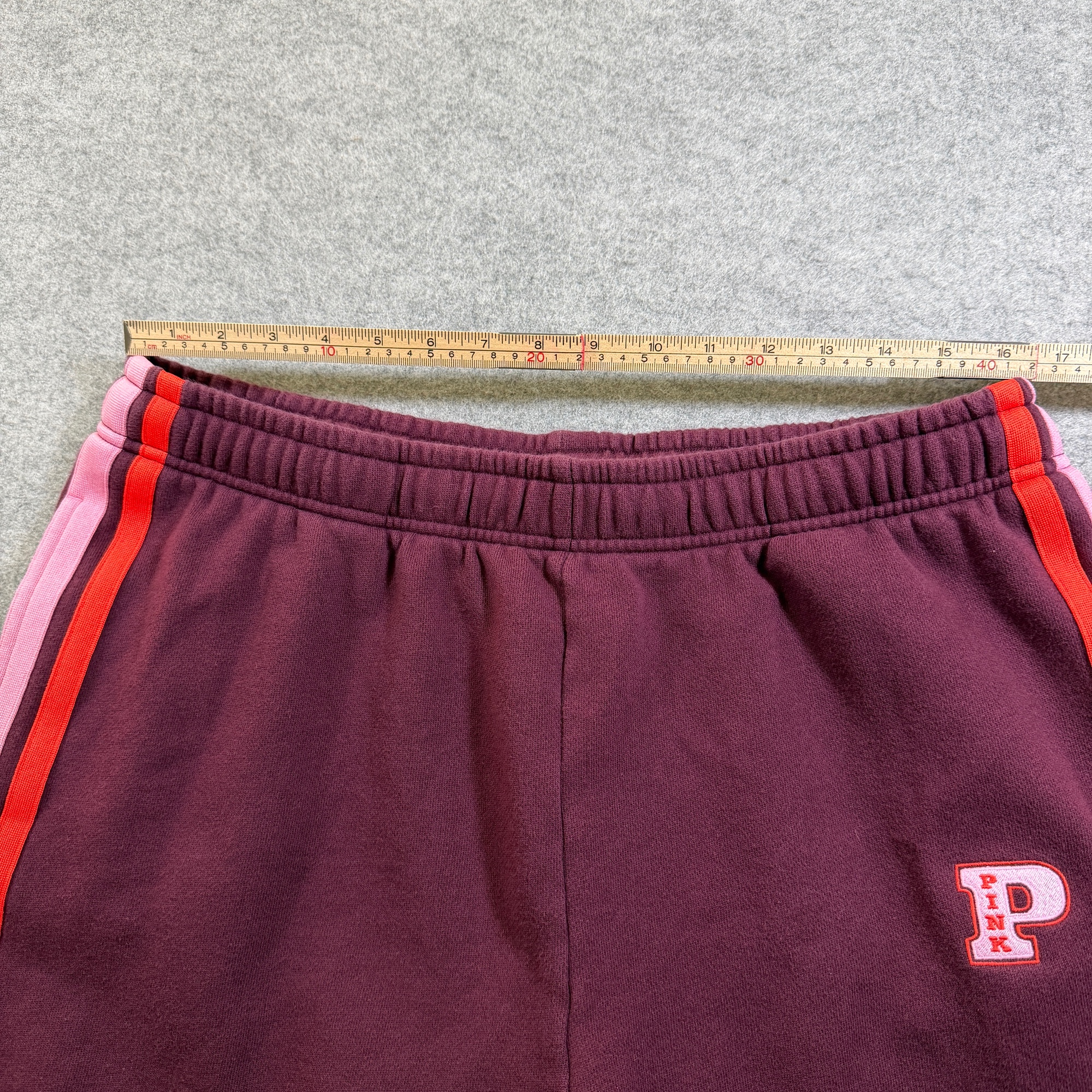 PINK Victoria's Secret Sweatpants Womens XL Maroon Stripe Jogger Cotton Fleece thumbnail 7