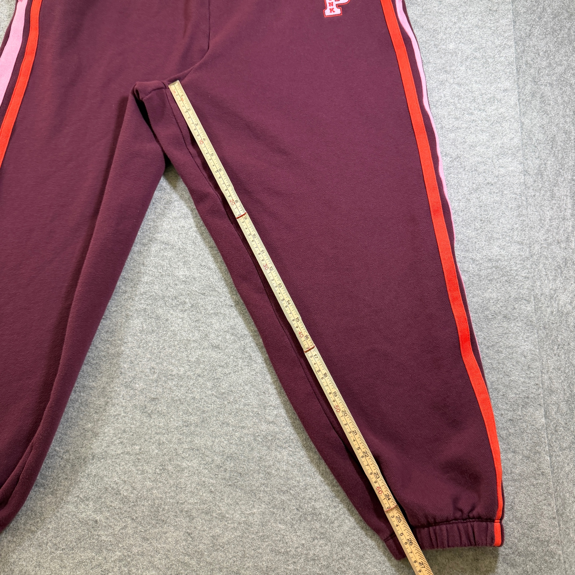PINK Victoria's Secret Sweatpants Womens XL Maroon Stripe Jogger Cotton Fleece thumbnail 8