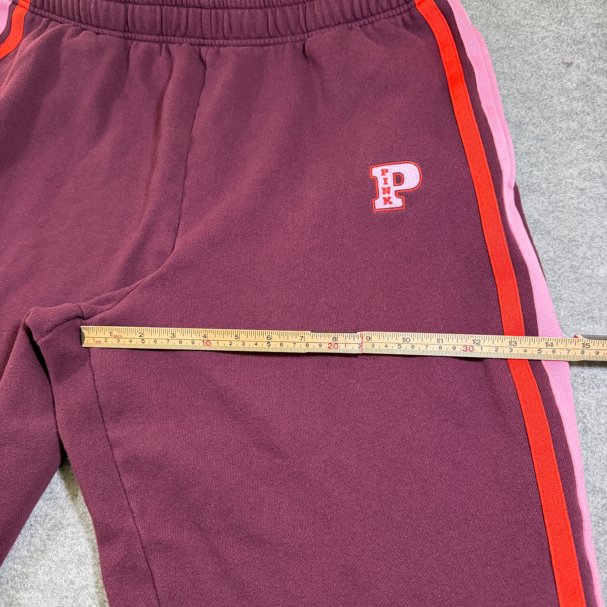 PINK Victoria's Secret Sweatpants Womens XL Maroon Stripe Jogger Cotton Fleece thumbnail 9
