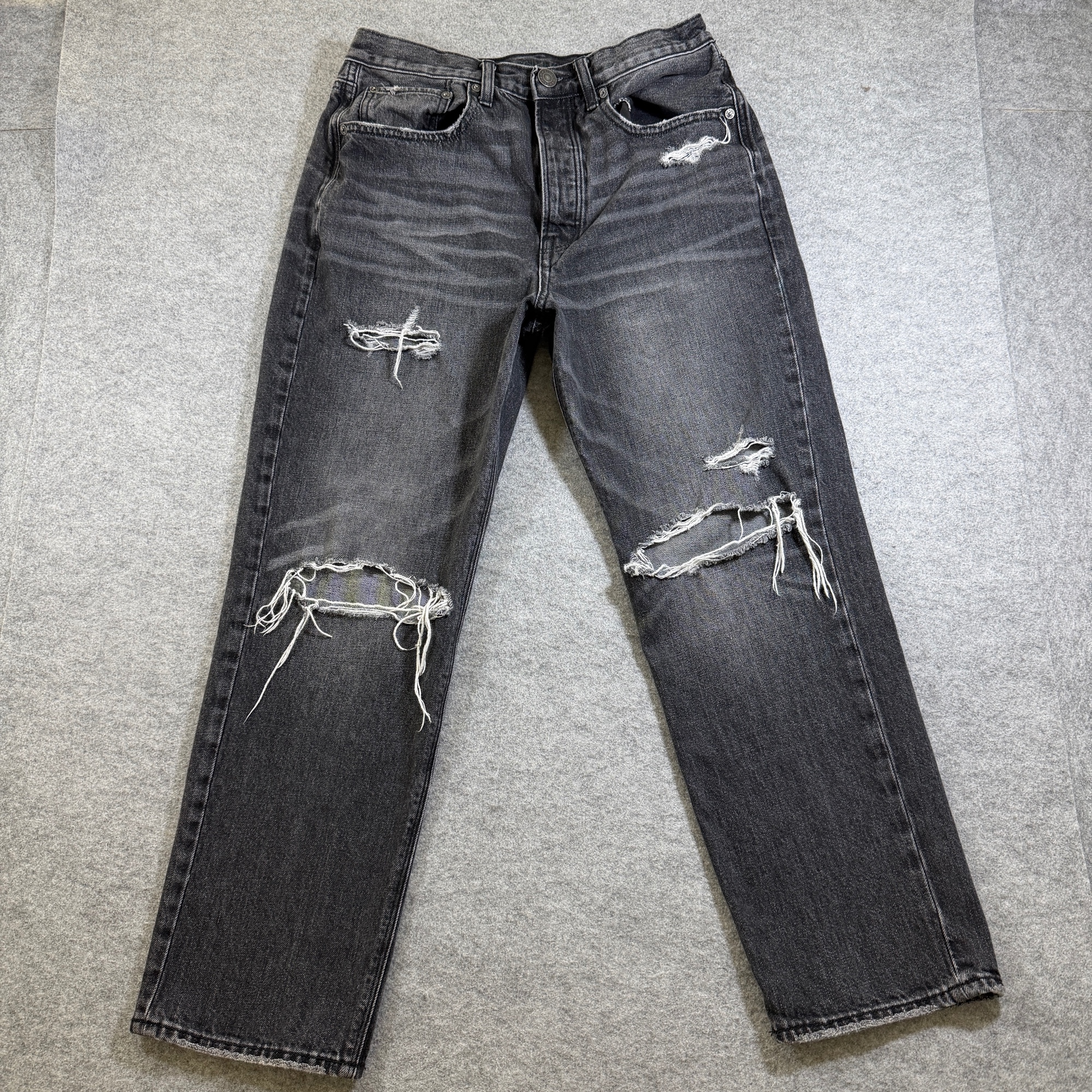American Eagle 90s Boyfriend Jeans Womens 6 Black Faded Distressed Frayed Ripped