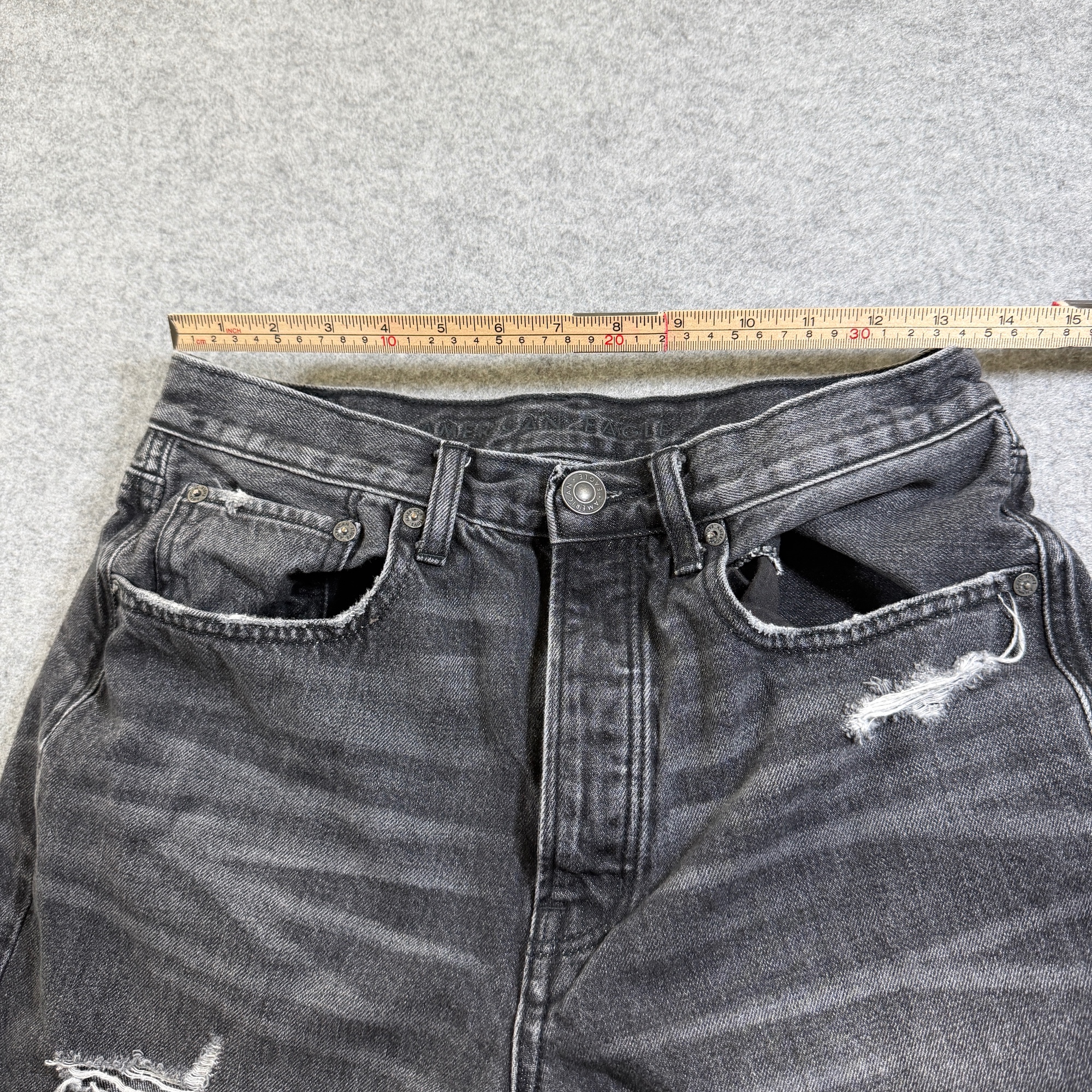 American Eagle 90s Boyfriend Jeans Womens 6 Black Faded Distressed Frayed Ripped thumbnail 6