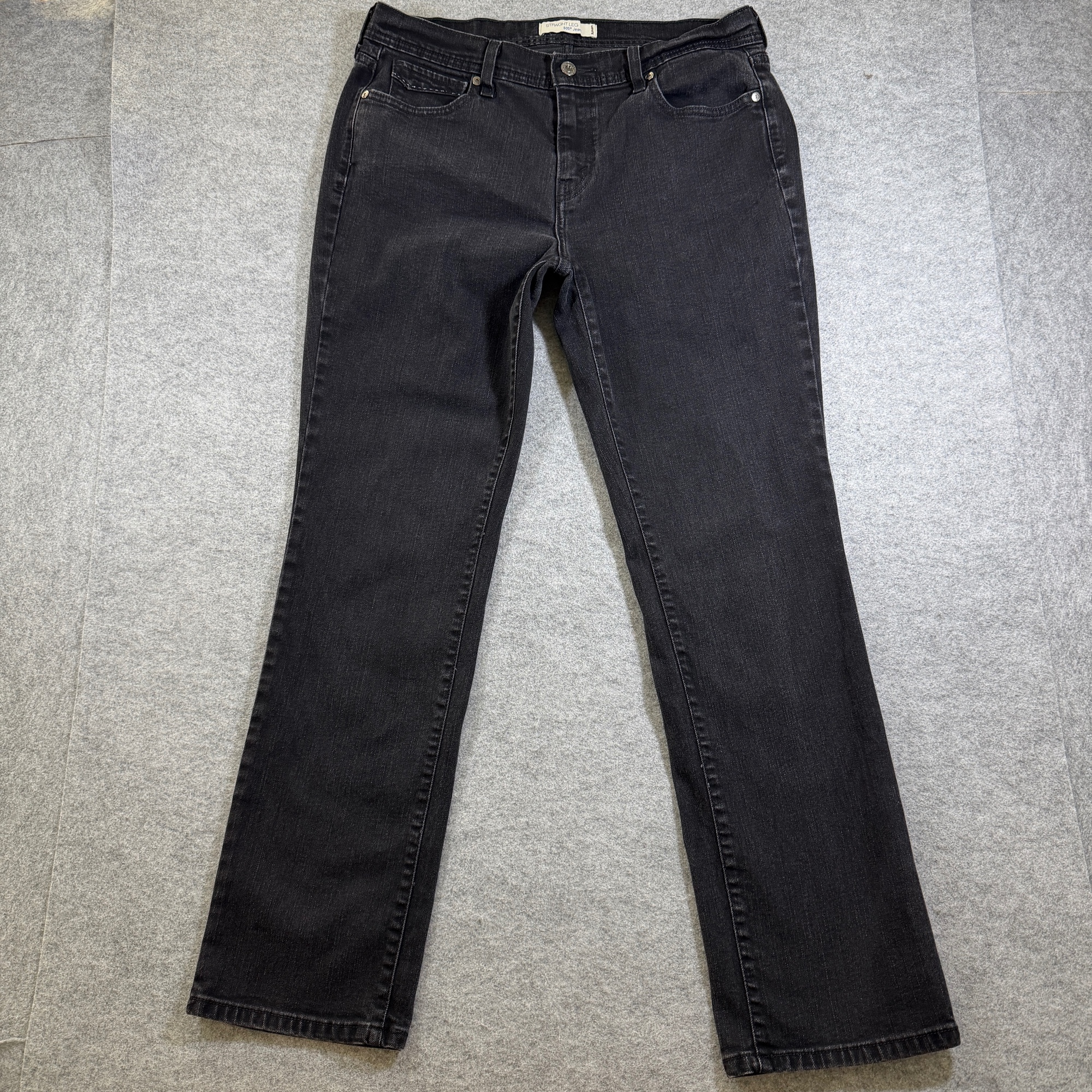 Levi's 505 Straight Leg Jeans Womens 12 Black Faded Denim Button Fly Mid Rise
