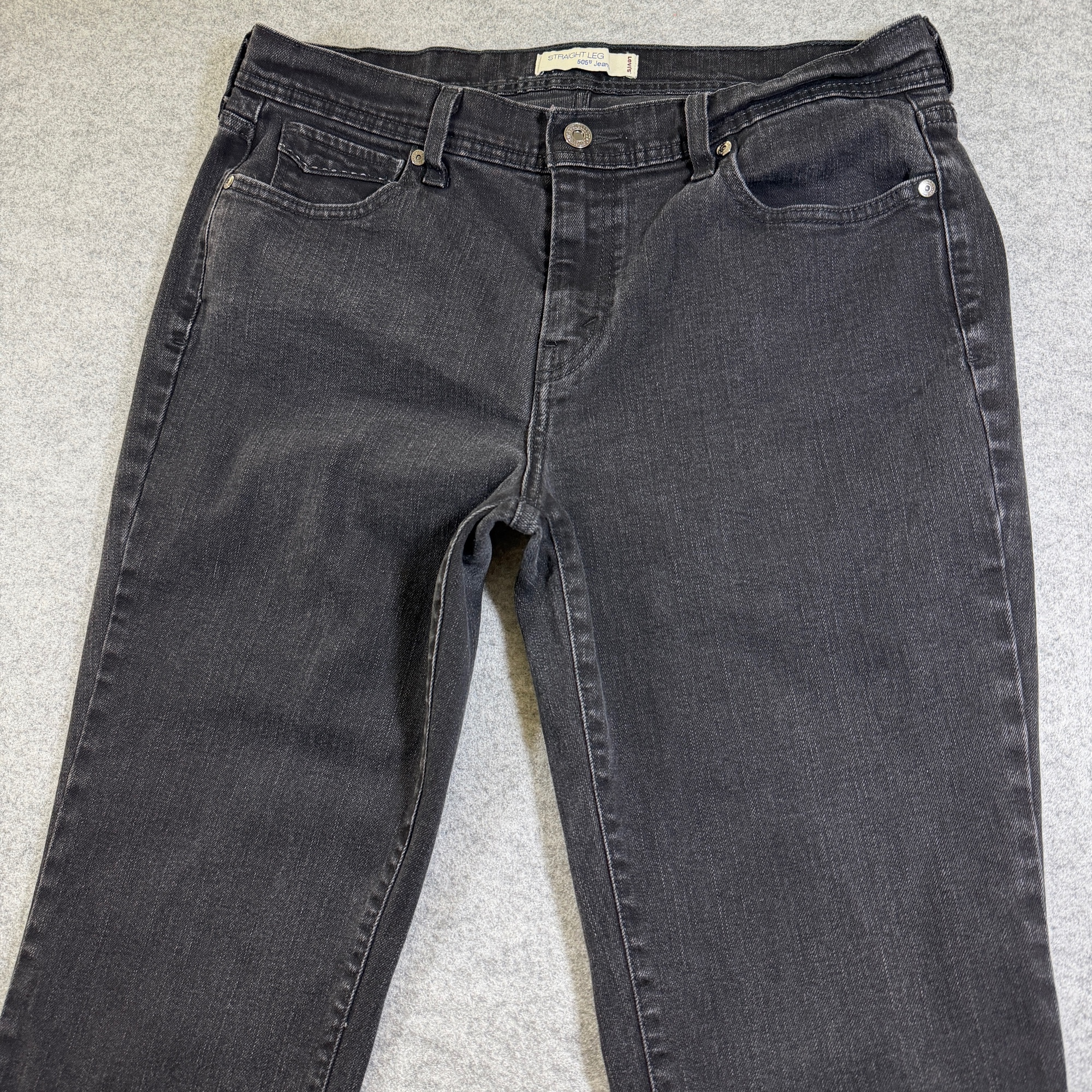 Levi's 505 Straight Leg Jeans Womens 12 Black Faded Denim Button Fly Mid Rise thumbnail 9