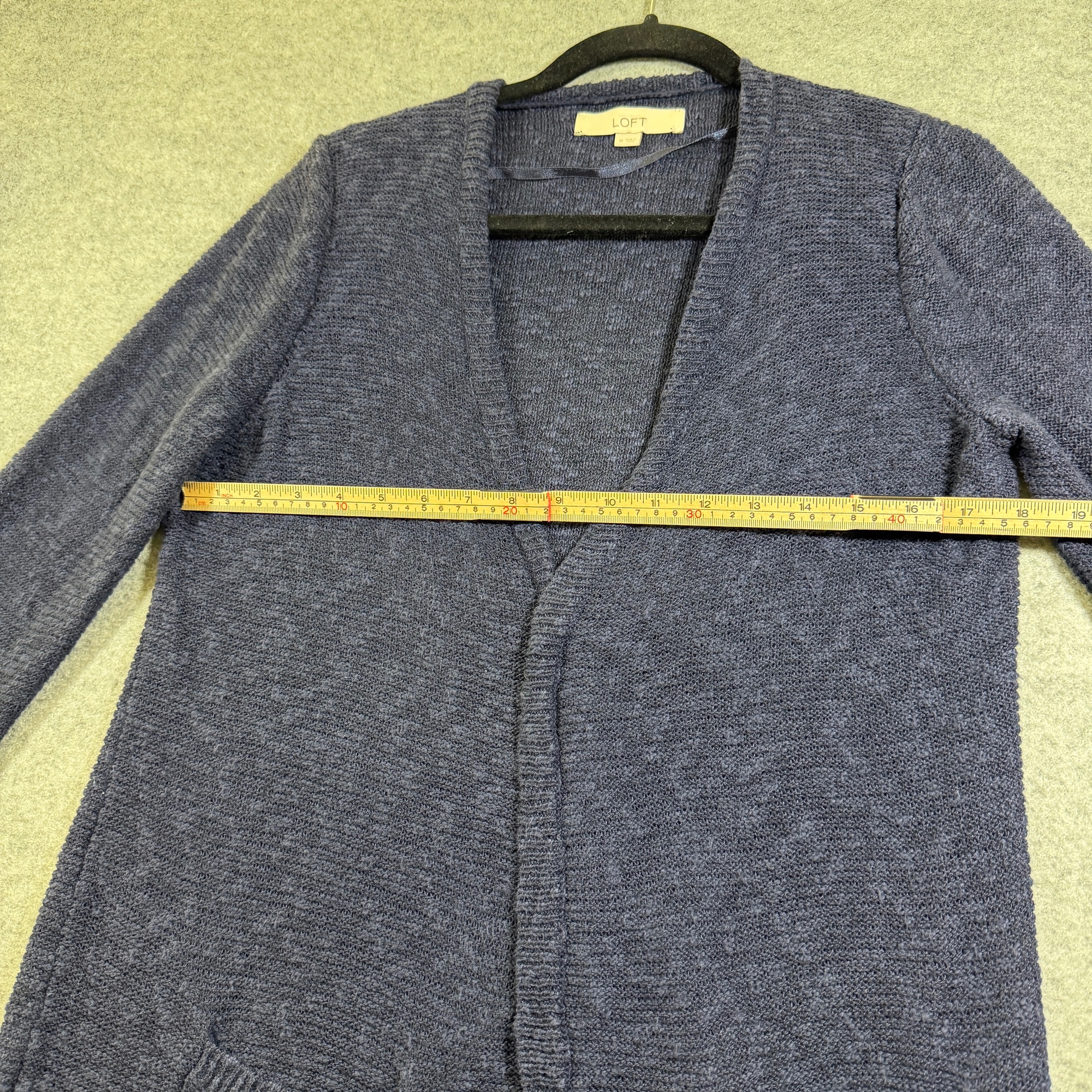 LOFT Open Front Cardigan Sweater Womens M Navy Blue Linen Cotton Patch Pocket thumbnail 6