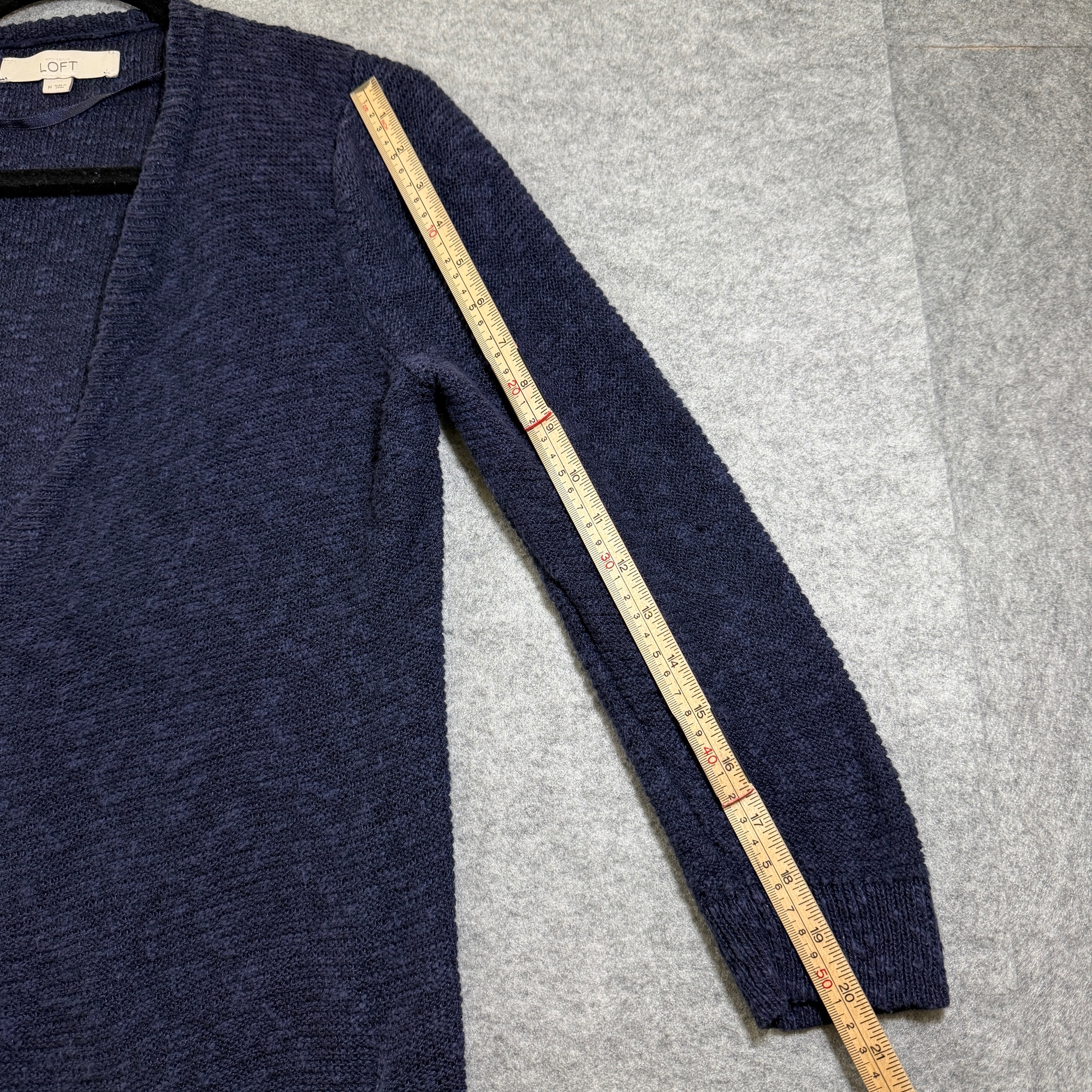 LOFT Open Front Cardigan Sweater Womens M Navy Blue Linen Cotton Patch Pocket thumbnail 8
