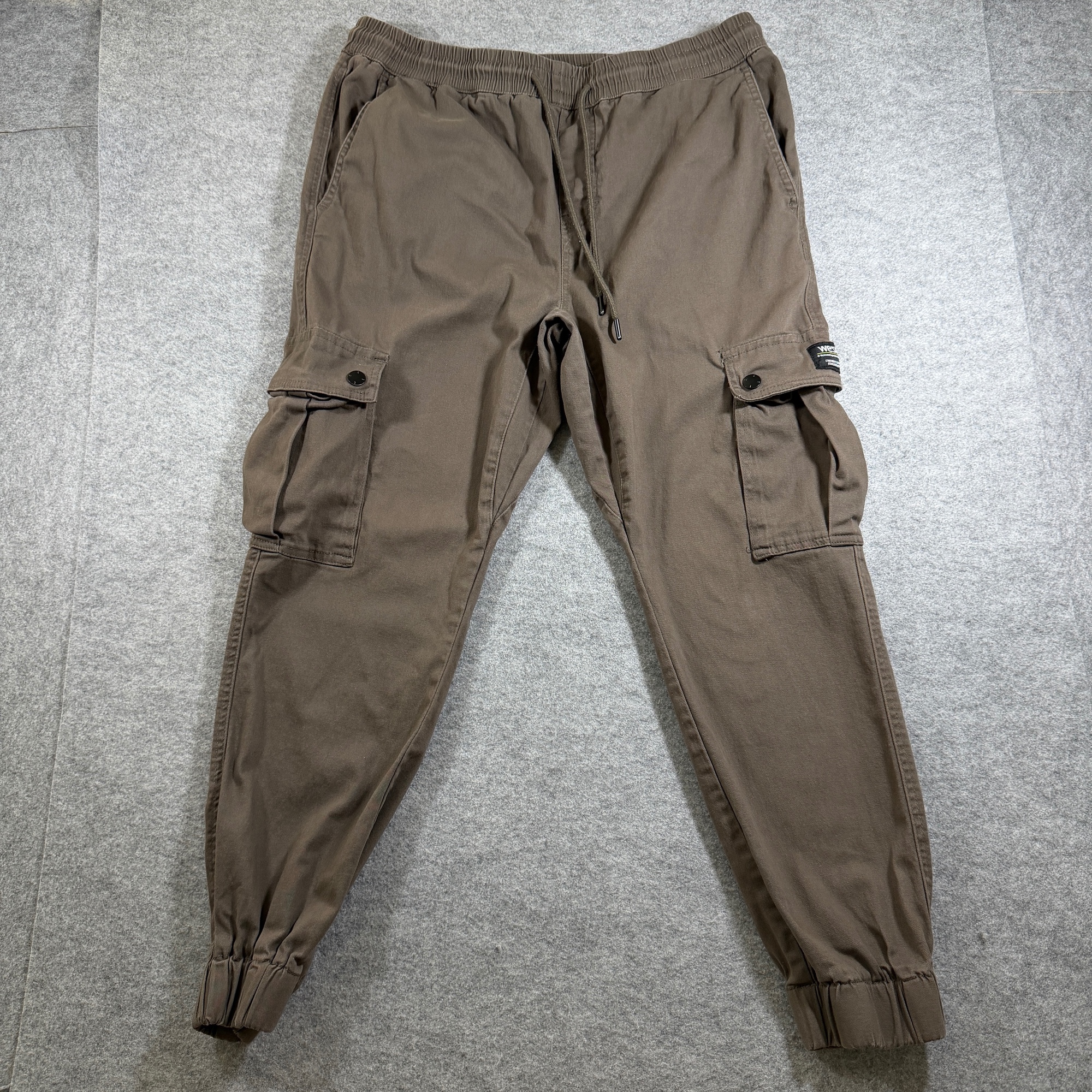 WeSC Cargo Jogger Pants Mens XL Dark Khaki Slim Utility Drawstring Elastic Cuff