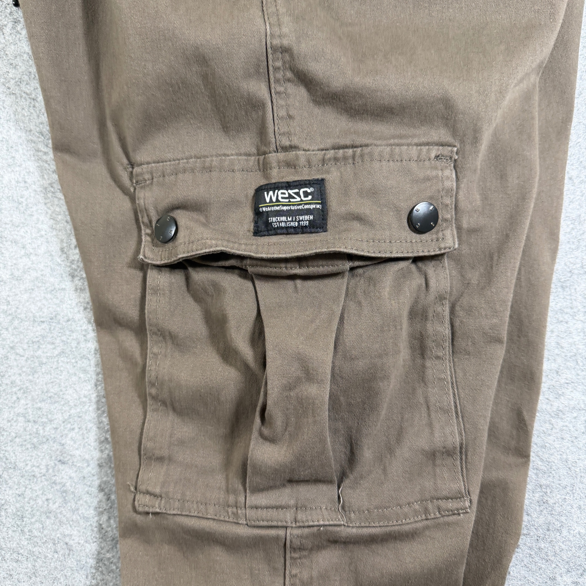 WeSC Cargo Jogger Pants Mens XL Dark Khaki Slim Utility Drawstring Elastic Cuff thumbnail 7
