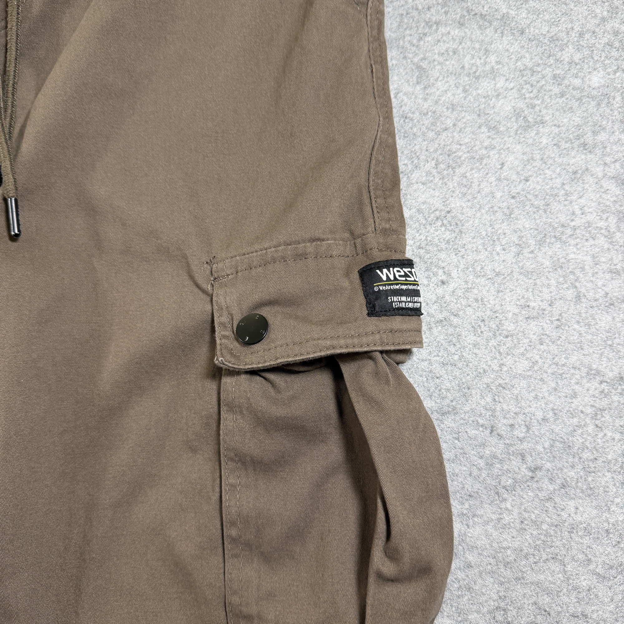WeSC Cargo Jogger Pants Mens XL Dark Khaki Slim Utility Drawstring Elastic Cuff thumbnail 9