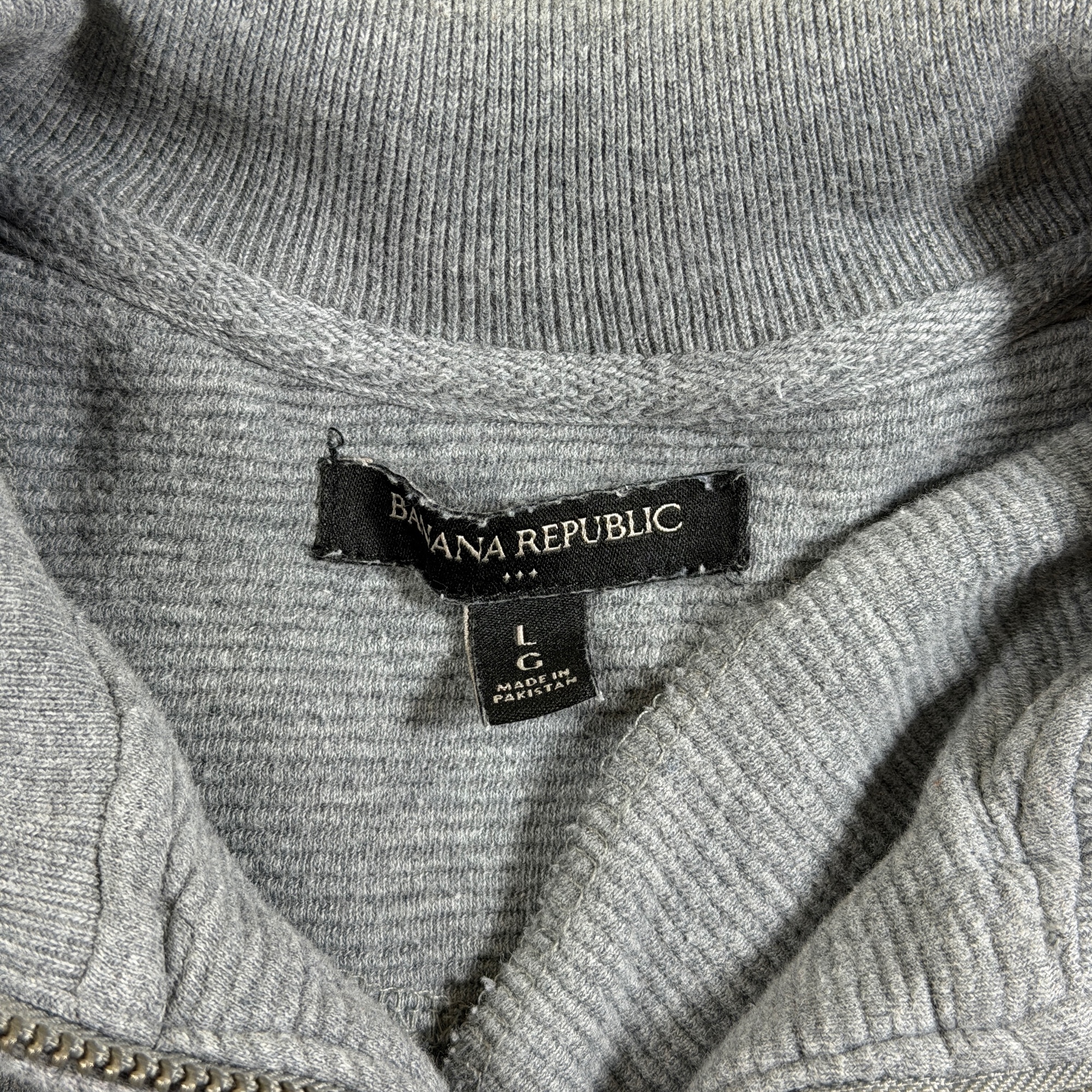 Banana Republic Quarter Zip Sweater Mens LG Gray Ribbed Cotton Relaxed Fit Soft thumbnail 3