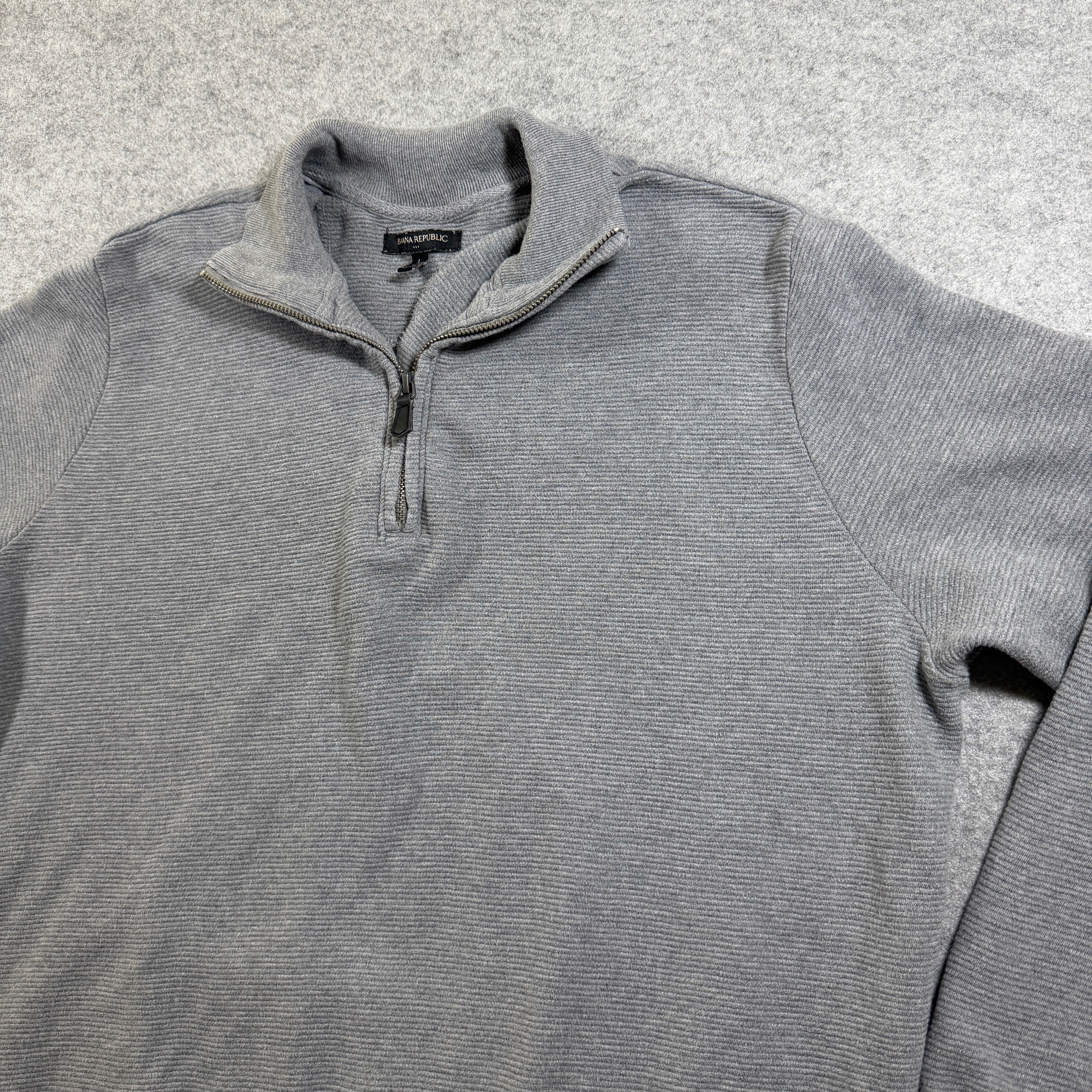 Banana Republic Quarter Zip Sweater Mens LG Gray Ribbed Cotton Relaxed Fit Soft thumbnail 4