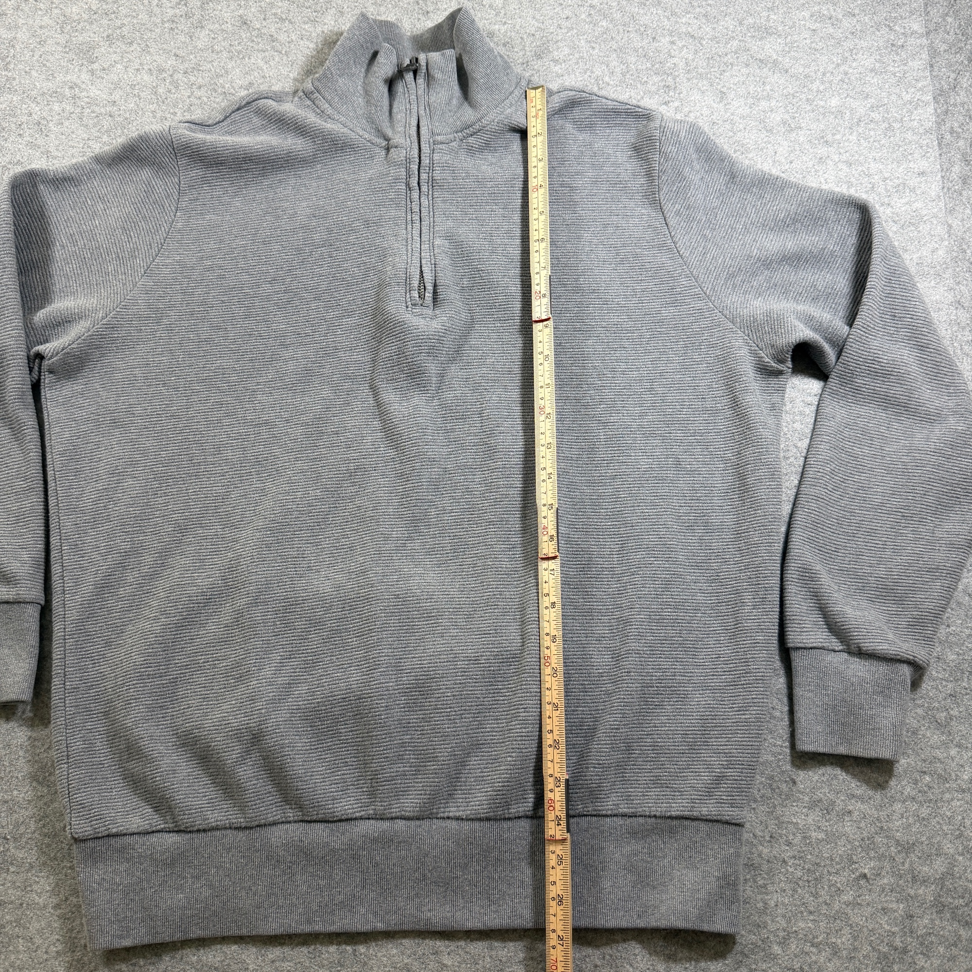 Banana Republic Quarter Zip Sweater Mens LG Gray Ribbed Cotton Relaxed Fit Soft thumbnail 7
