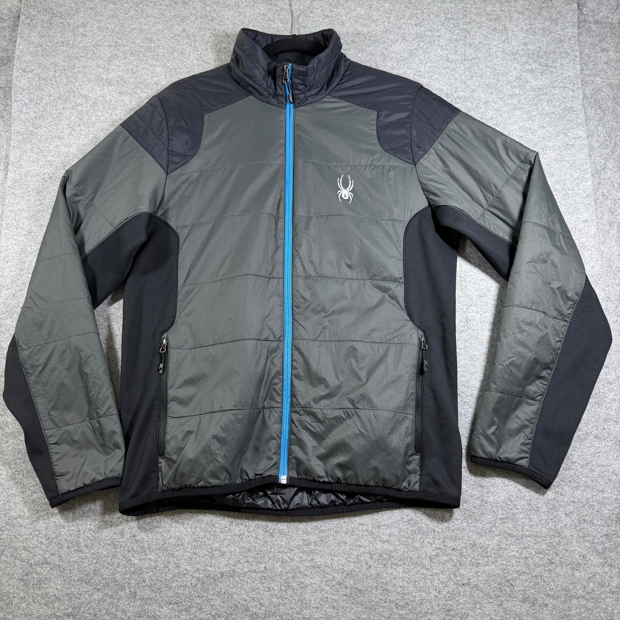 Spyder Active Ski Jacket Mens M Gray Black Quilted Full Zip Insulated Winter
