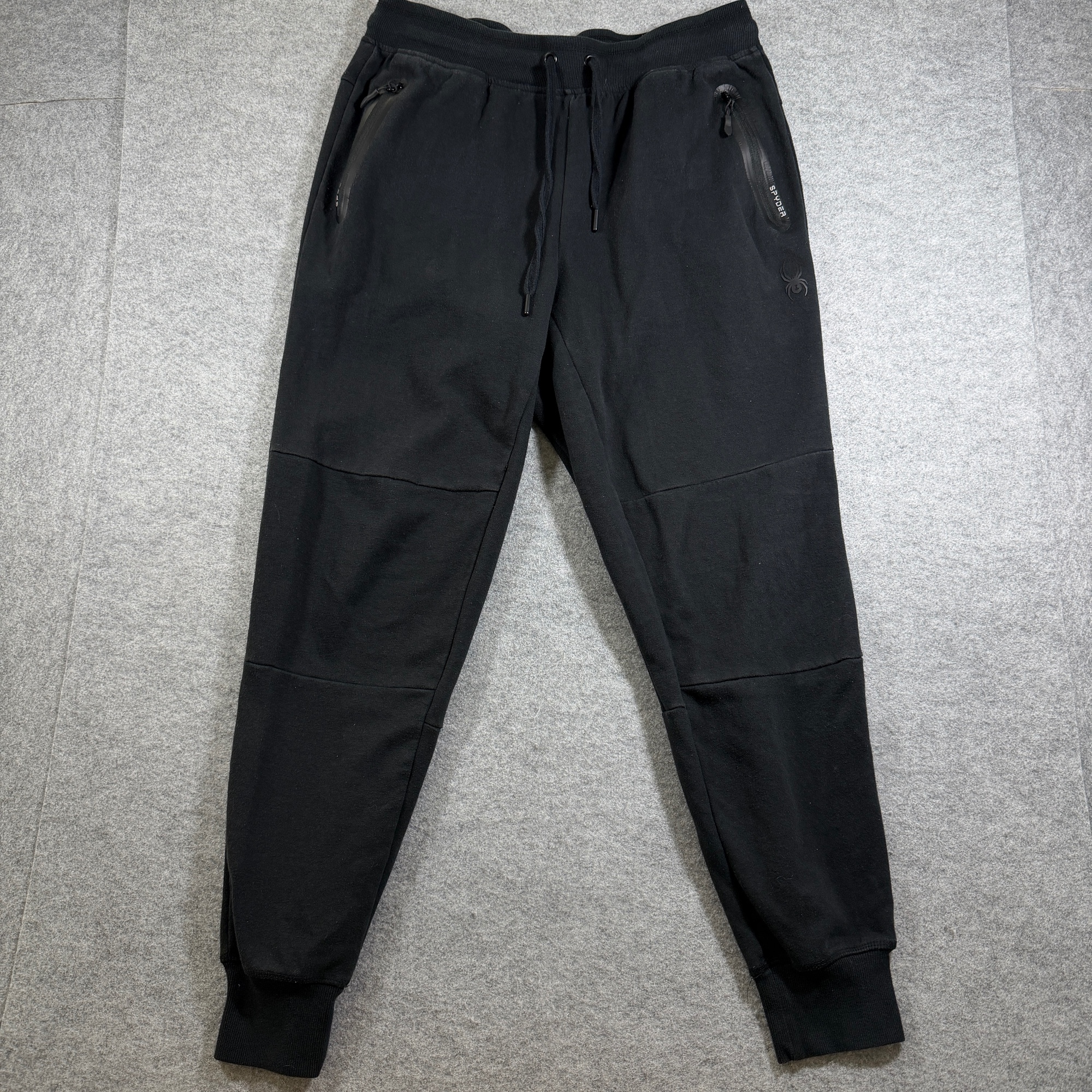 Spyder Active Joggers Mens L Black Drawstring Zip Pockets Ribbed Cuffs Taper