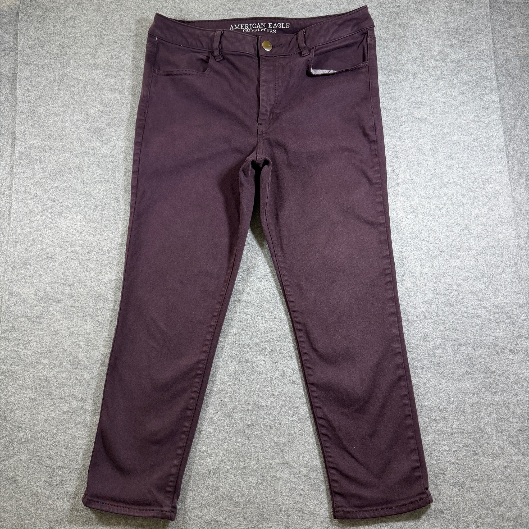American Eagle Jegging Crop Jeans Womens 14 Long Maroon Hi Rise Stretch Slim