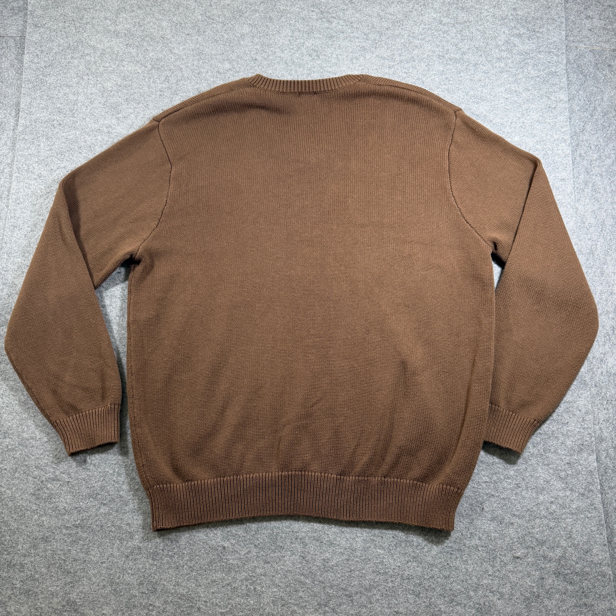 John Galt V-Neck Knit Sweater Womens OS Brown Ribbed Cuffs Relaxed Fit Cotton thumbnail 2