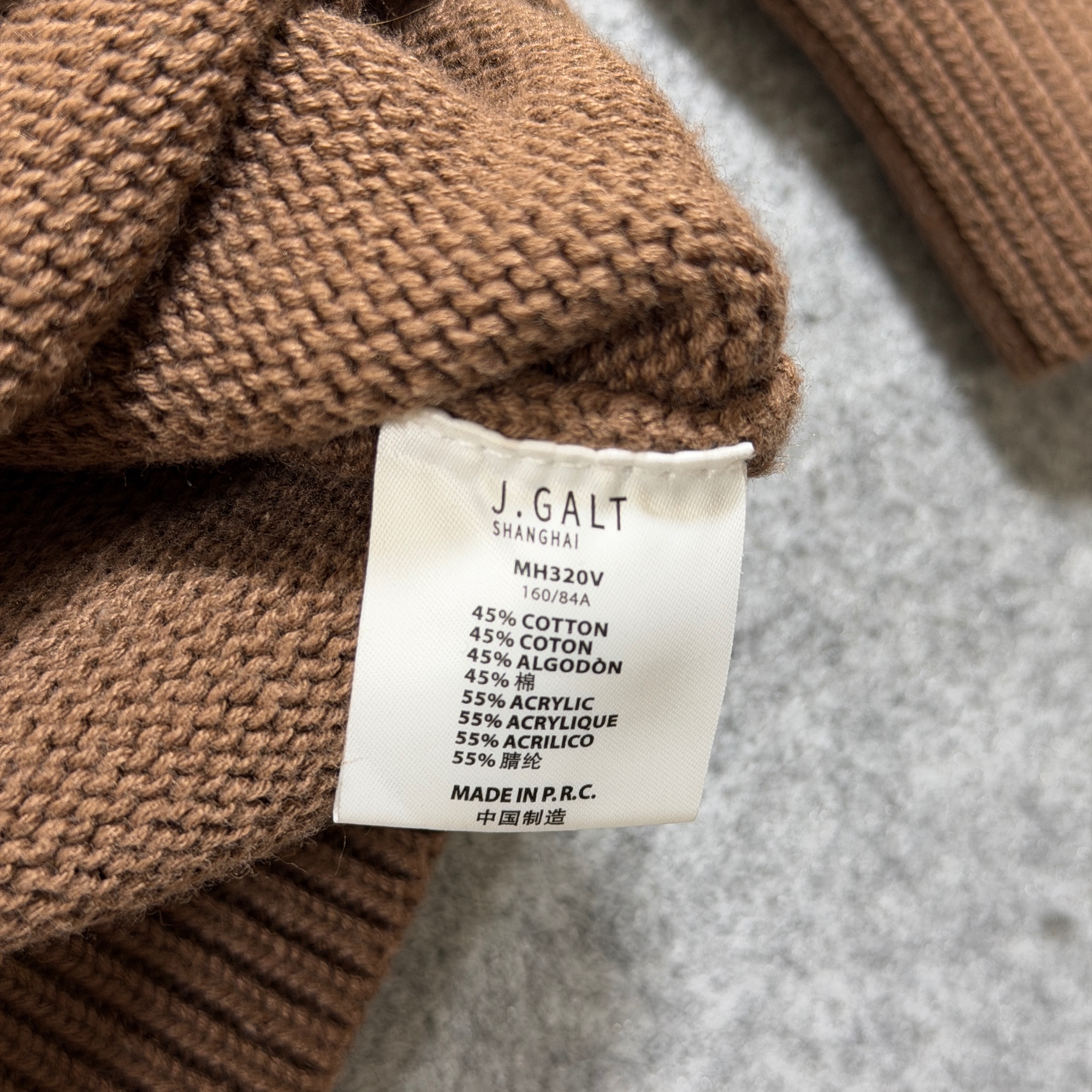 John Galt V-Neck Knit Sweater Womens OS Brown Ribbed Cuffs Relaxed Fit Cotton thumbnail 4