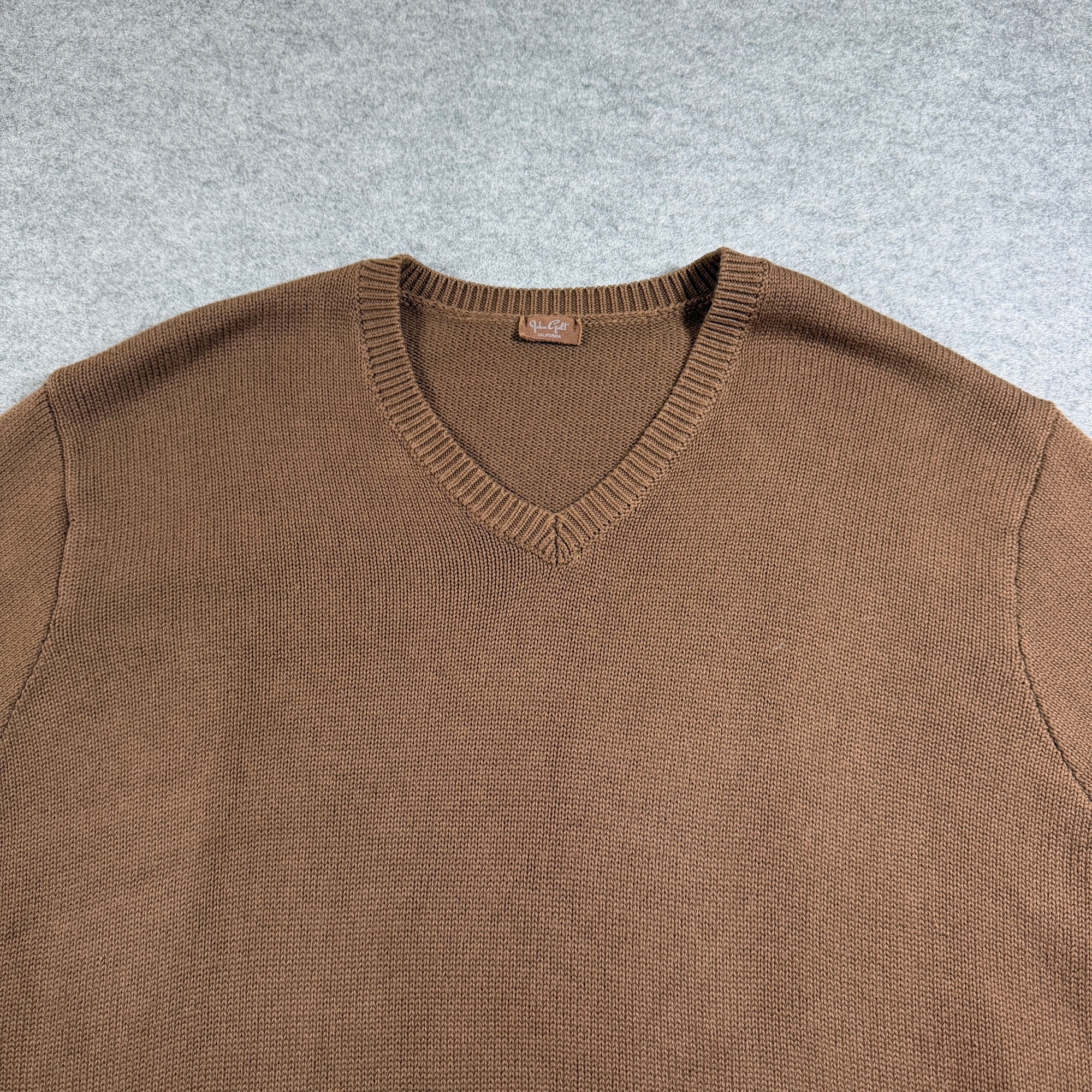 John Galt V-Neck Knit Sweater Womens OS Brown Ribbed Cuffs Relaxed Fit Cotton thumbnail 5