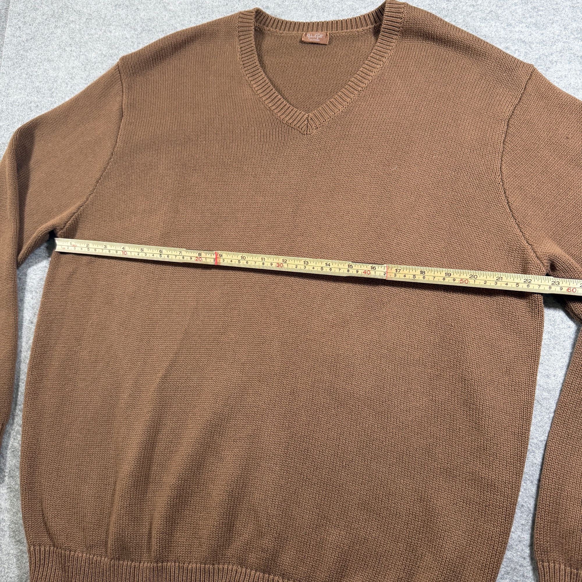 John Galt V-Neck Knit Sweater Womens OS Brown Ribbed Cuffs Relaxed Fit Cotton thumbnail 6