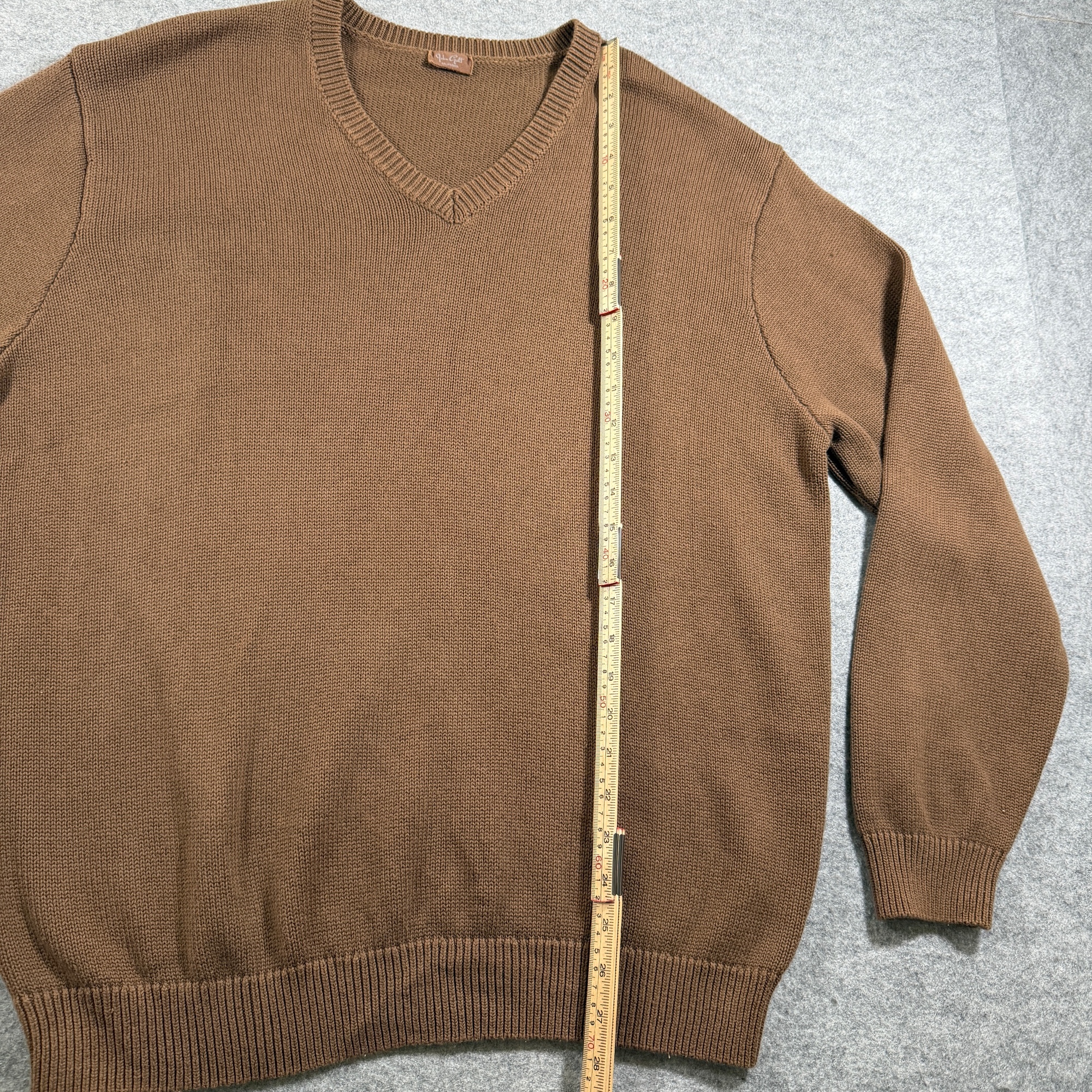 John Galt V-Neck Knit Sweater Womens OS Brown Ribbed Cuffs Relaxed Fit Cotton thumbnail 7