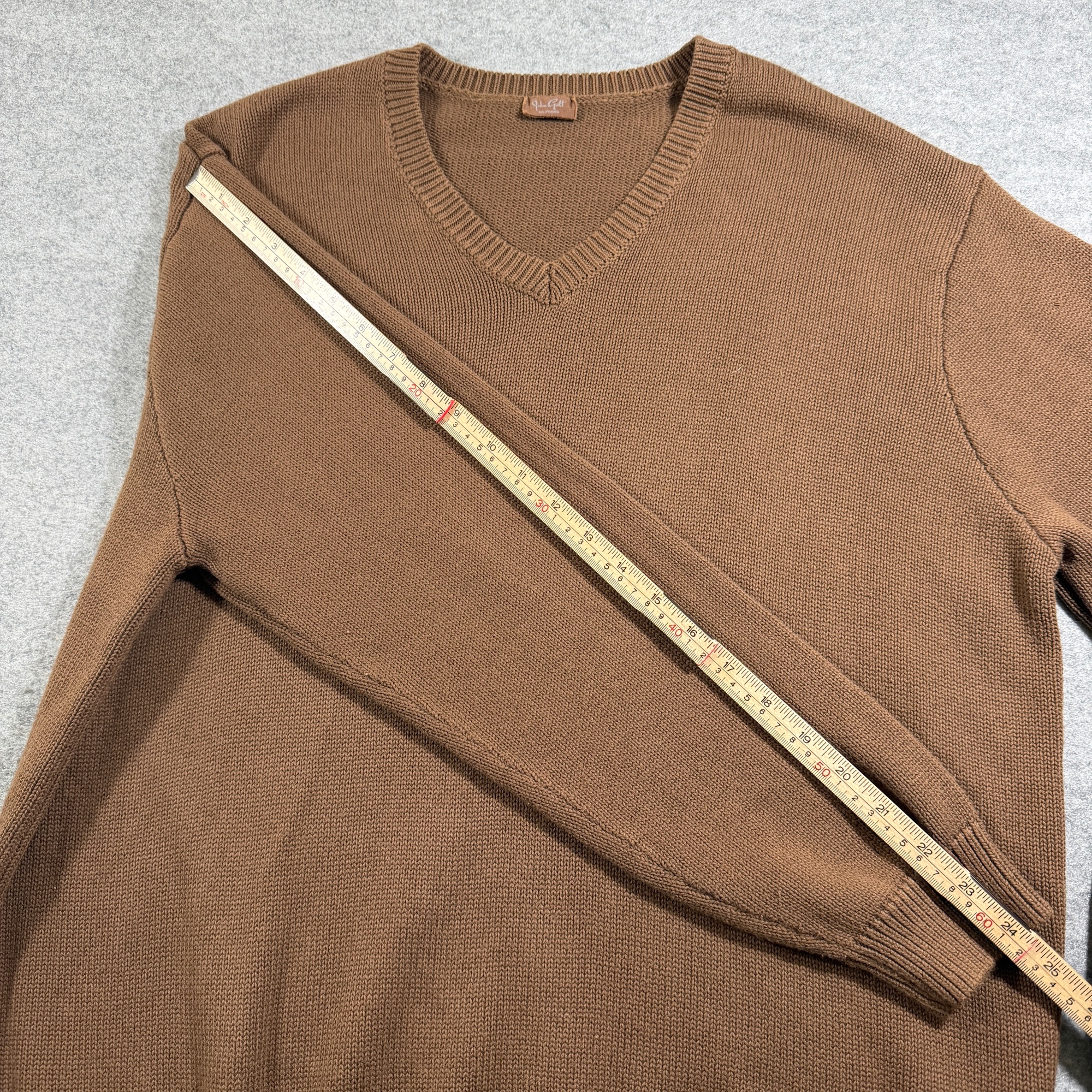 John Galt V-Neck Knit Sweater Womens OS Brown Ribbed Cuffs Relaxed Fit Cotton thumbnail 8