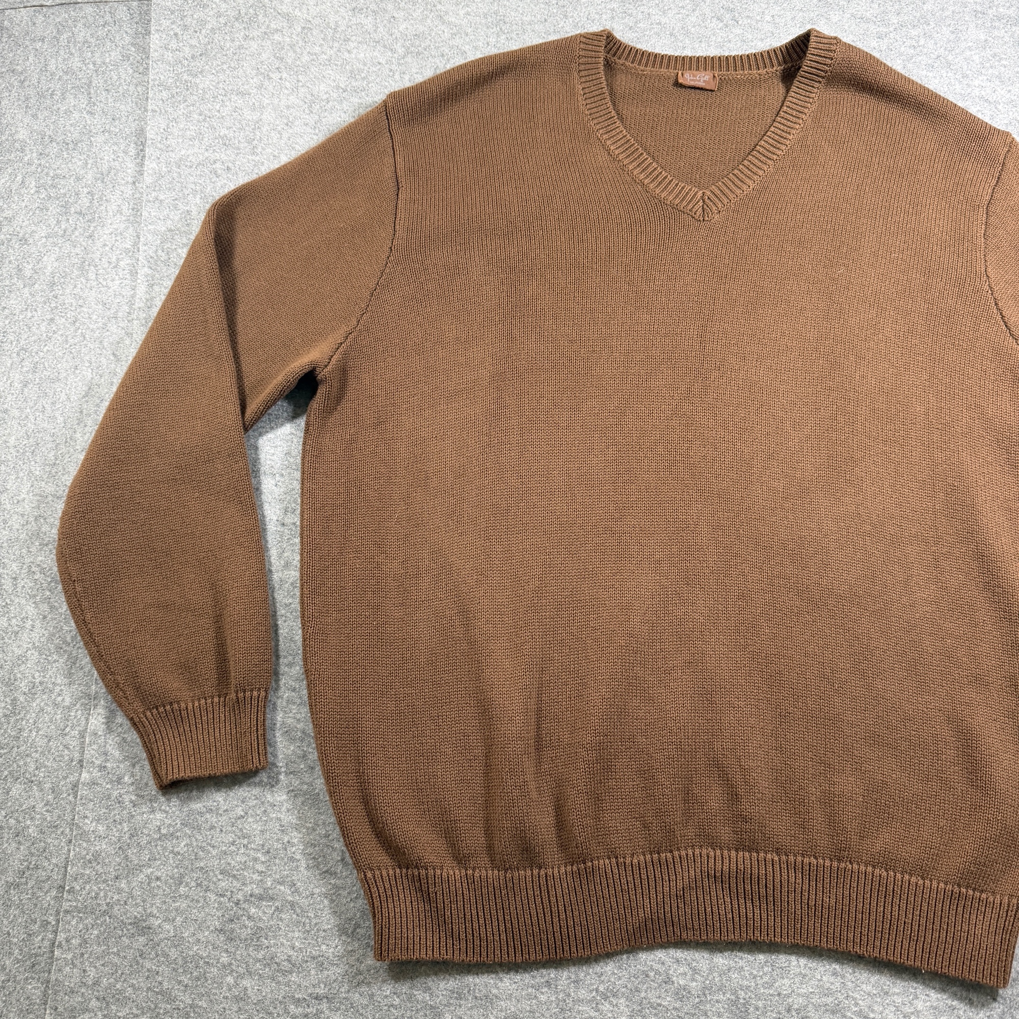 John Galt V-Neck Knit Sweater Womens OS Brown Ribbed Cuffs Relaxed Fit Cotton thumbnail 9