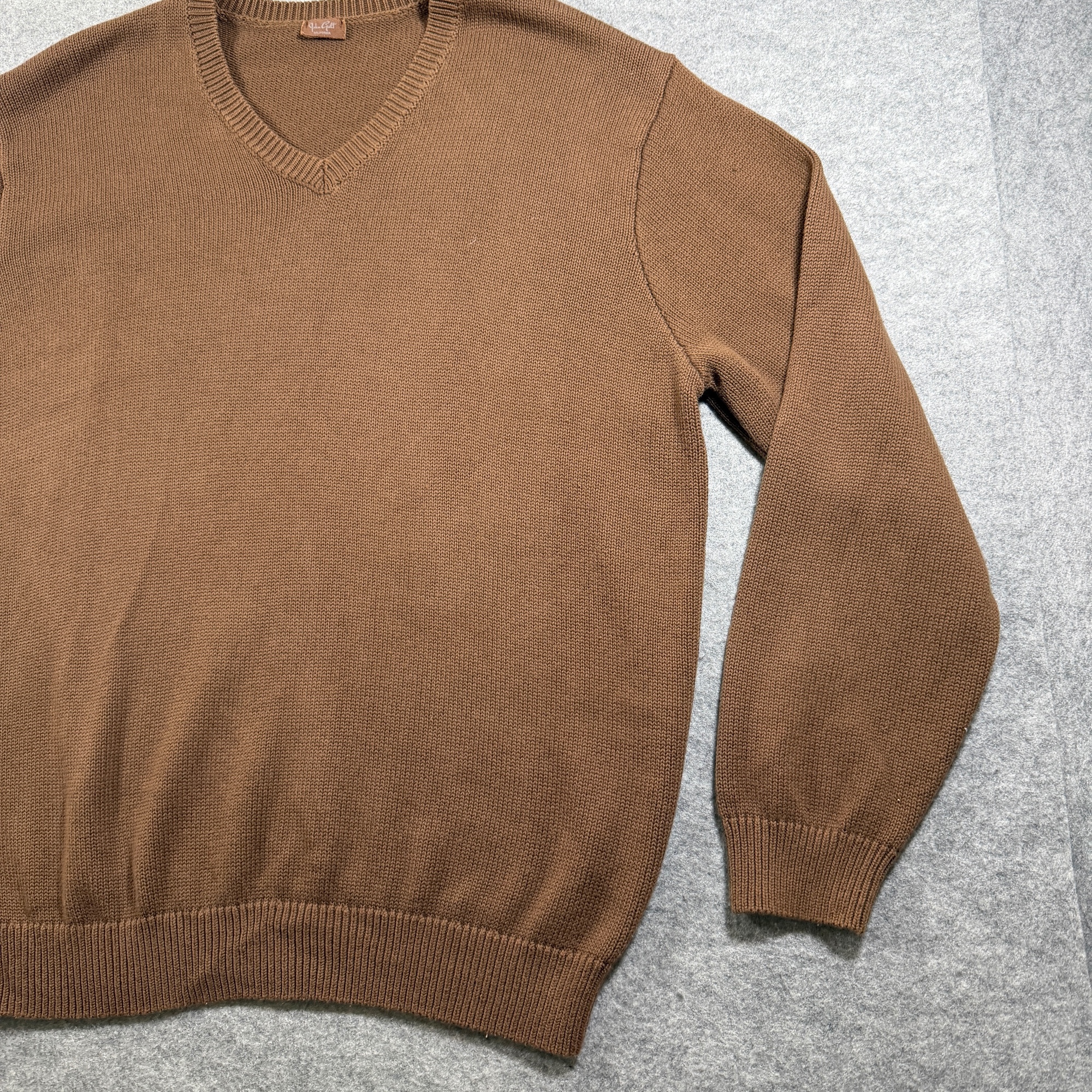 John Galt V-Neck Knit Sweater Womens OS Brown Ribbed Cuffs Relaxed Fit Cotton thumbnail 10