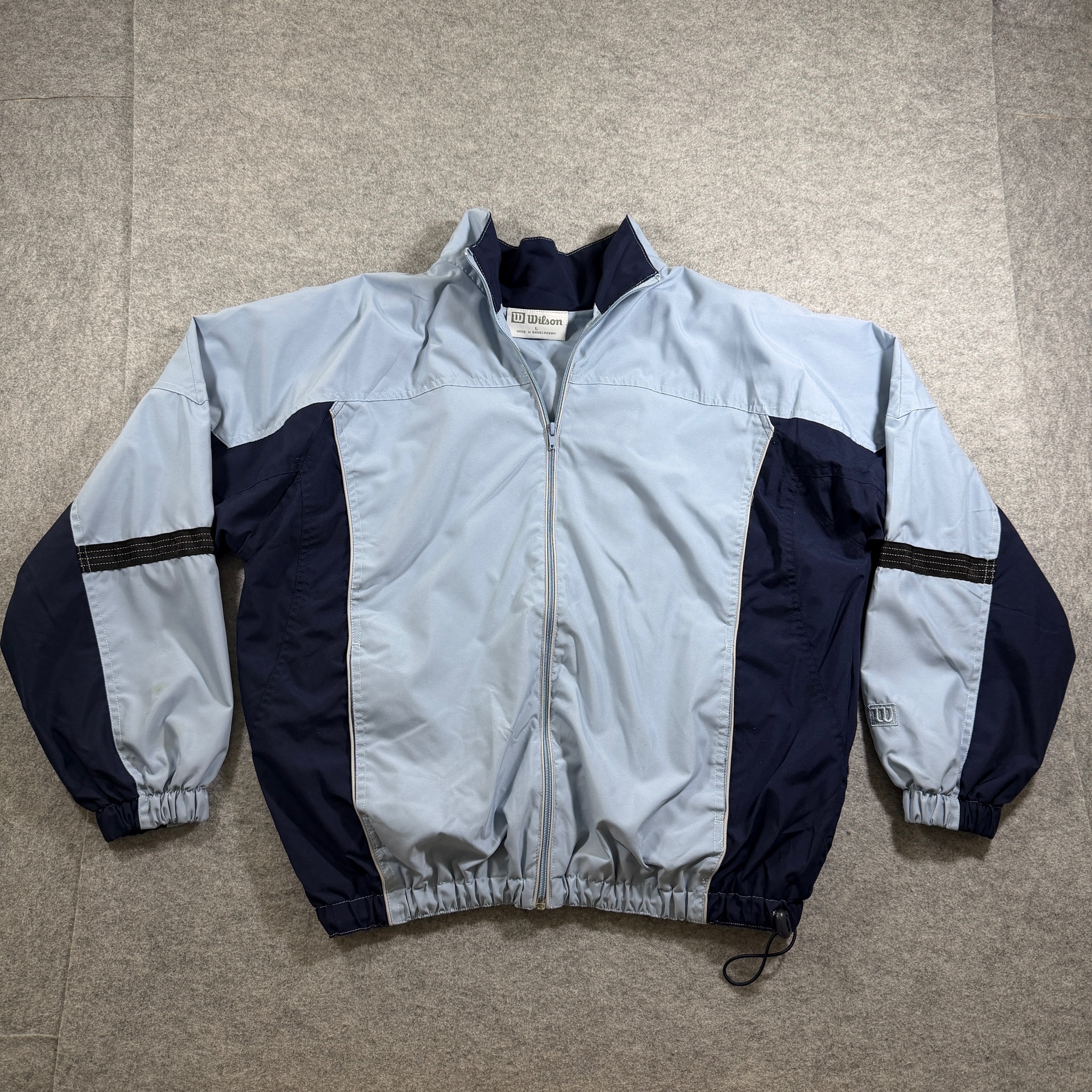 Wilson Windbreaker Jacket Mens L Blue Navy Full Zip Drawstring Hem Lightweight