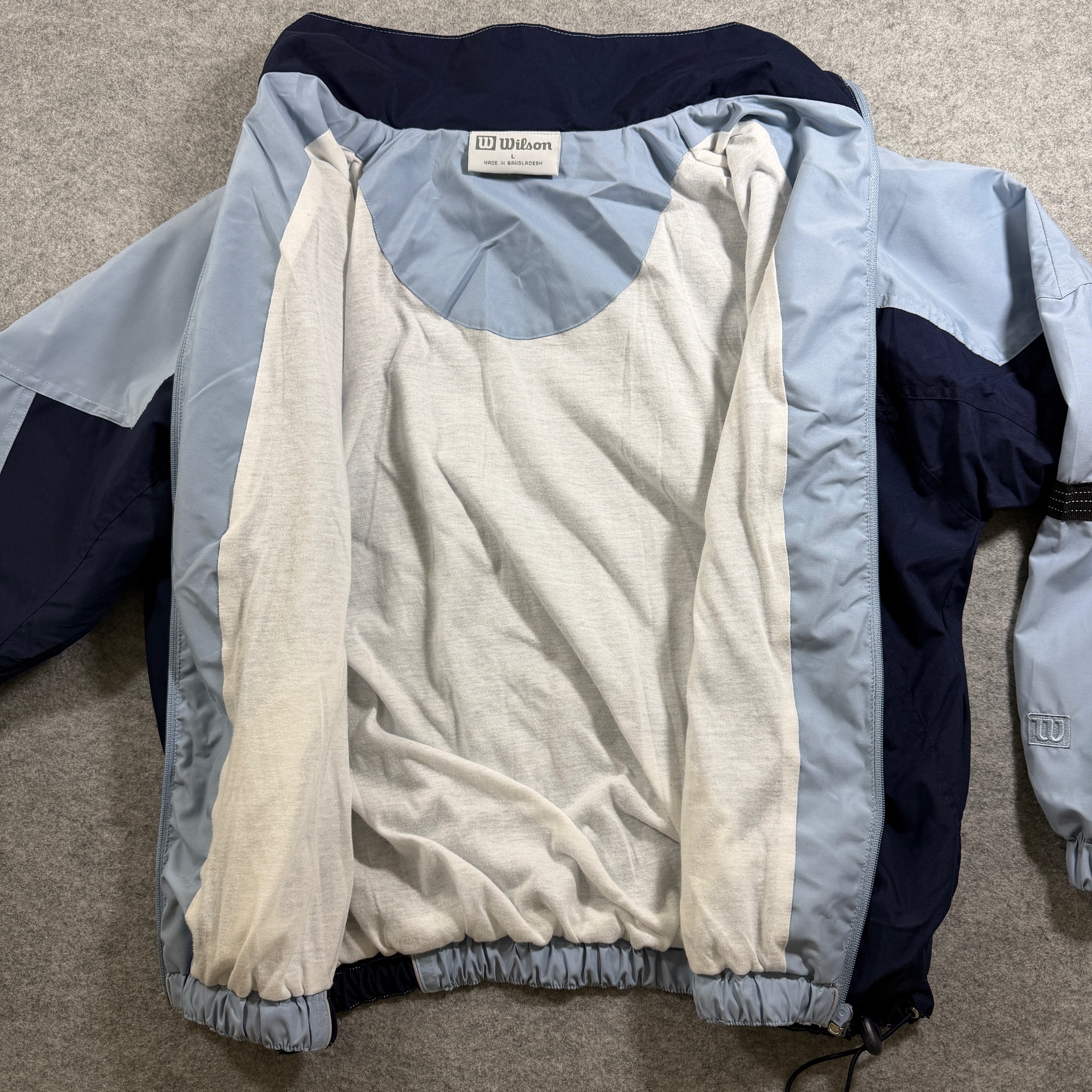 Wilson Windbreaker Jacket Mens L Blue Navy Full Zip Drawstring Hem Lightweight thumbnail 12