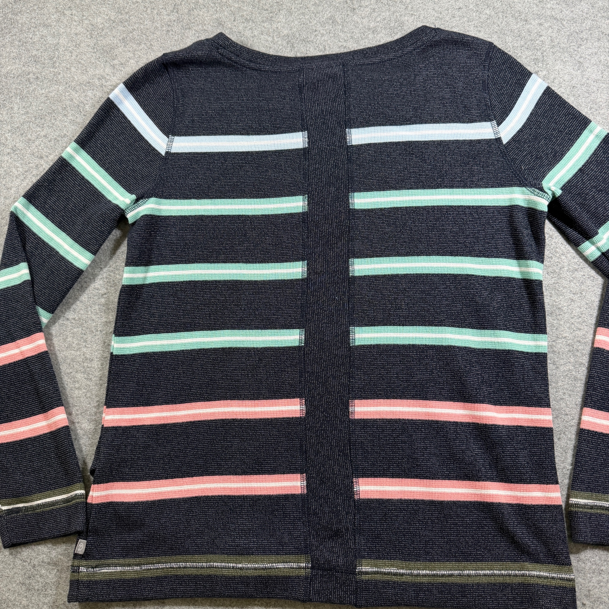 T by Talbots Striped Sweater Womens M Navy Teal Crossover Hem Long Sleeve Cotton thumbnail 2