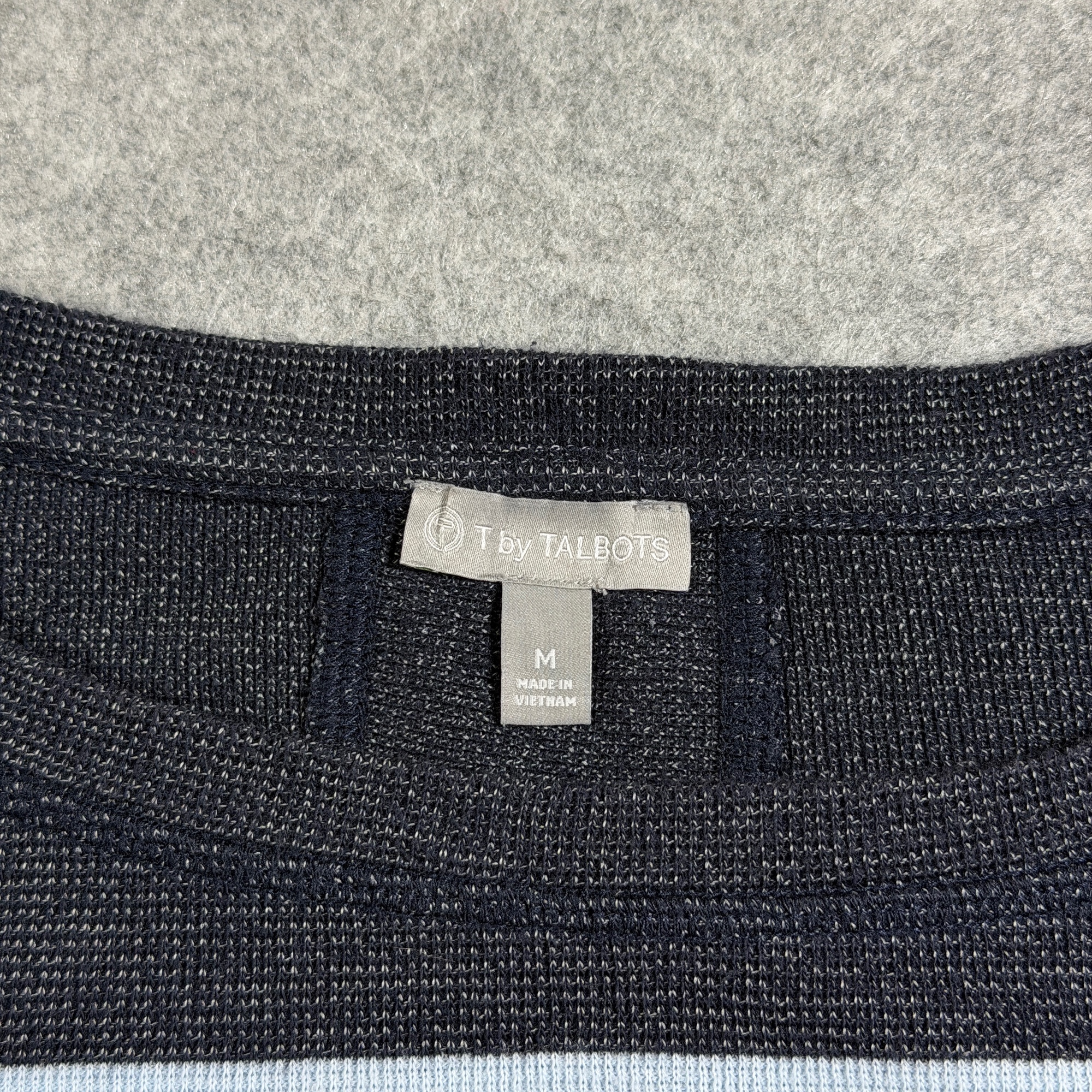 T by Talbots Striped Sweater Womens M Navy Teal Crossover Hem Long Sleeve Cotton thumbnail 3