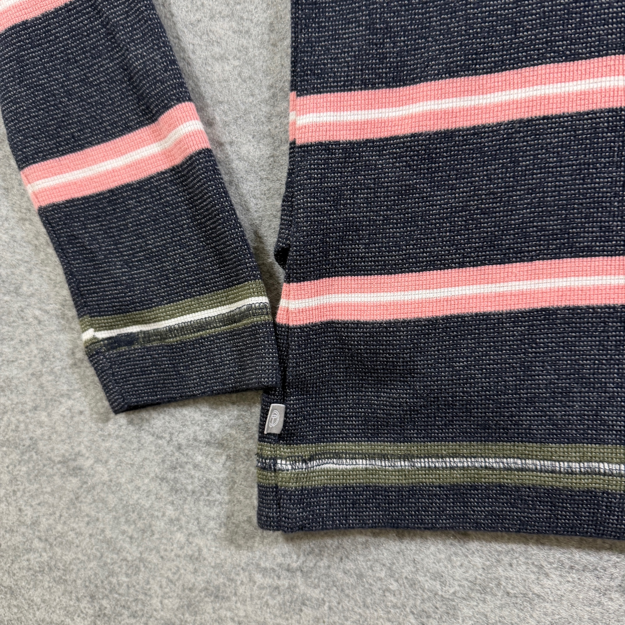 T by Talbots Striped Sweater Womens M Navy Teal Crossover Hem Long Sleeve Cotton thumbnail 4