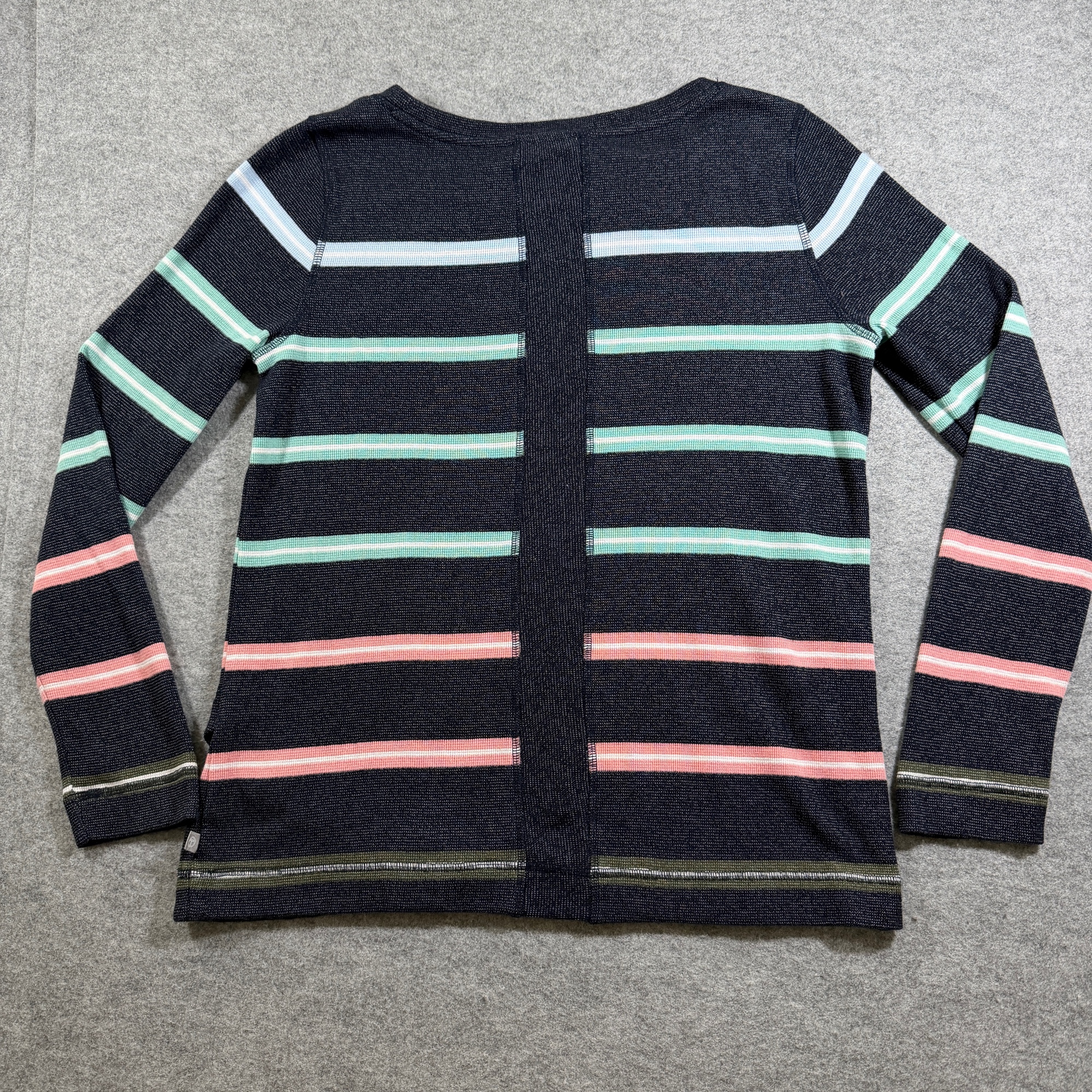 T by Talbots Striped Sweater Womens M Navy Teal Crossover Hem Long Sleeve Cotton thumbnail 9