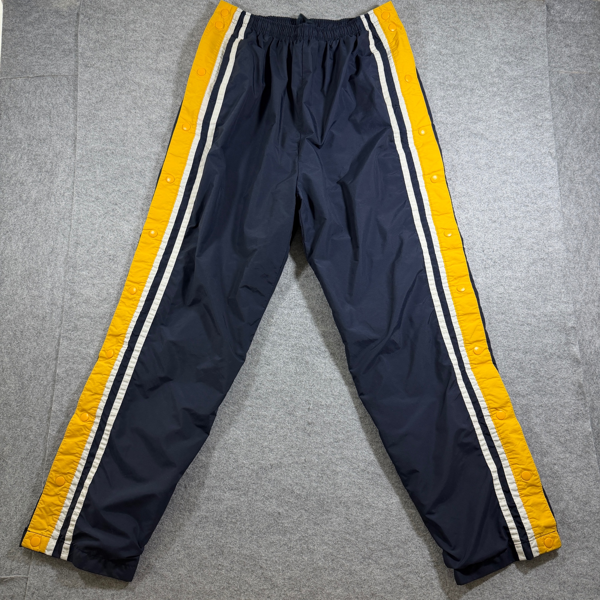 Vintage Holloway Track Pants Mens M Navy Yellow Stripe Snap Side Tearaway Wind