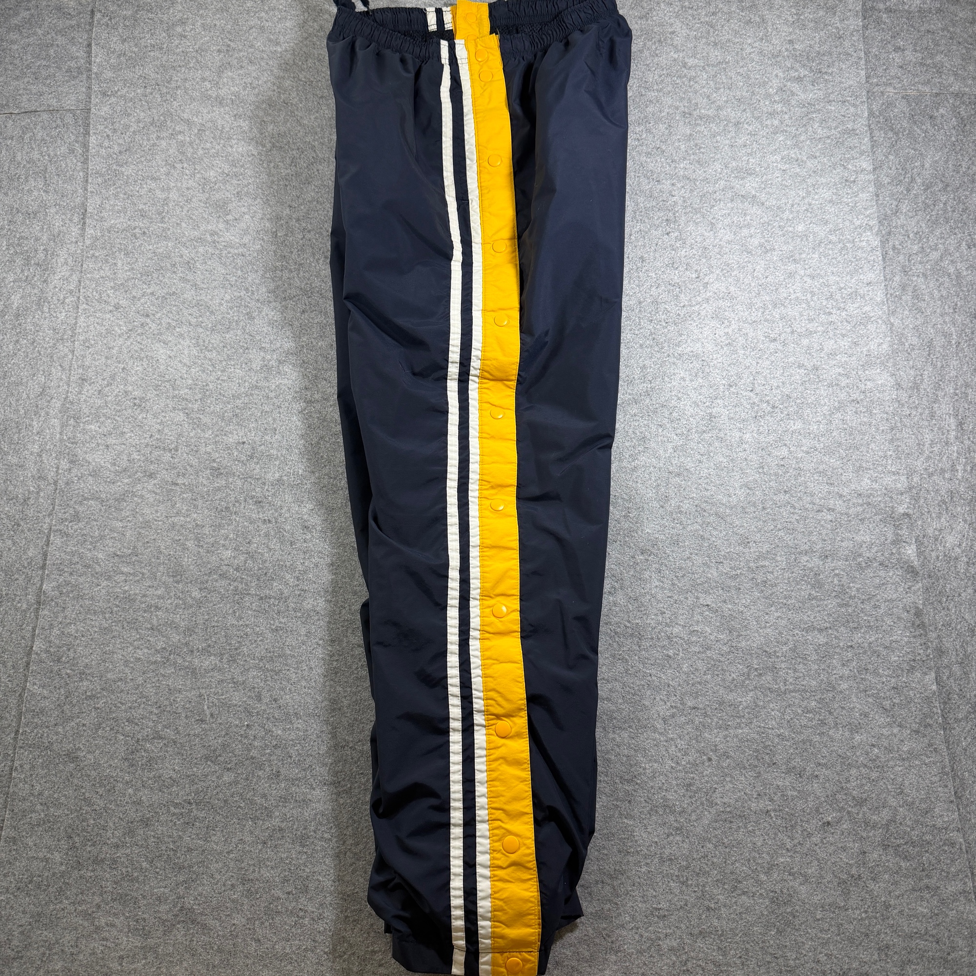 Vintage Holloway Track Pants Mens M Navy Yellow Stripe Snap Side Tearaway Wind thumbnail 2