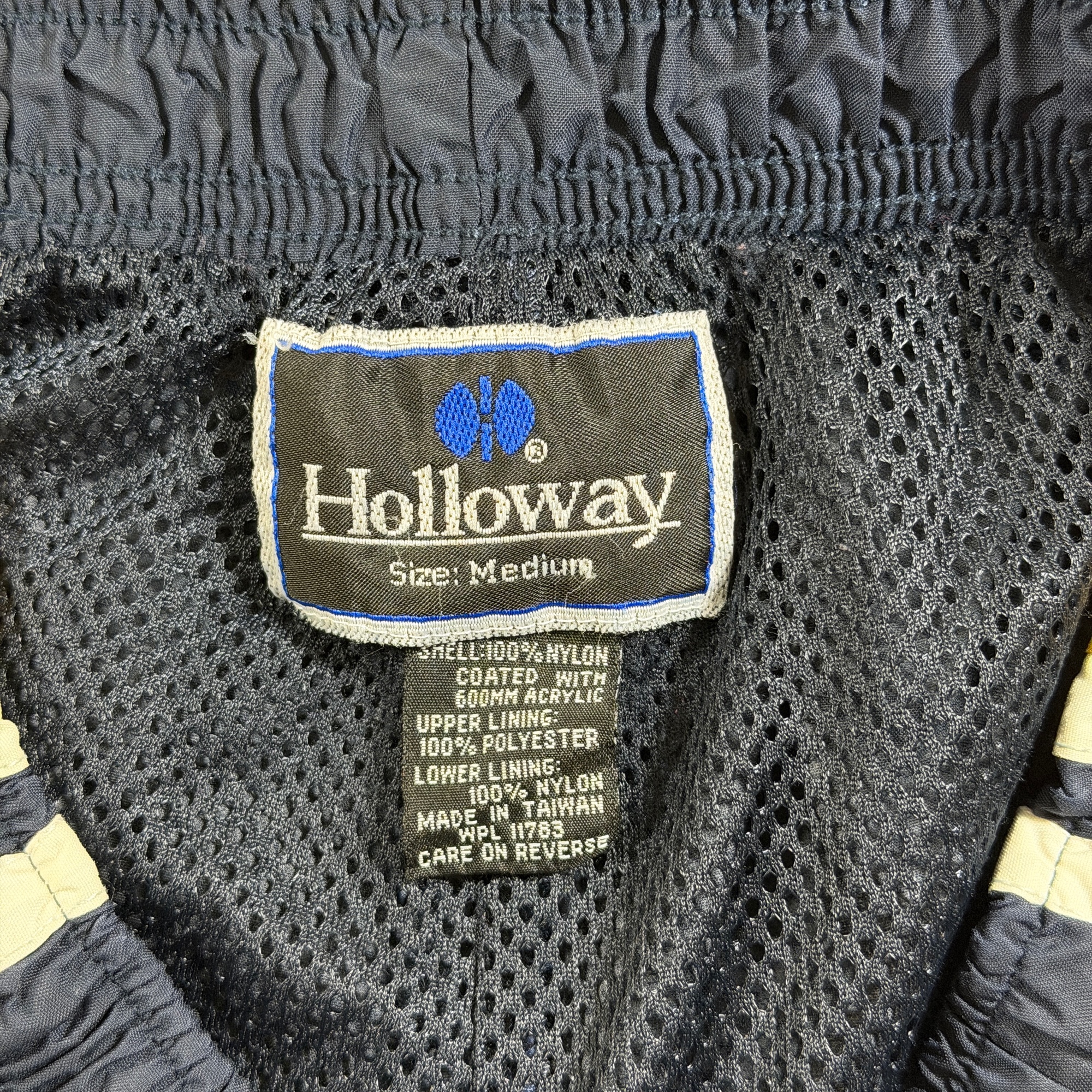 Vintage Holloway Track Pants Mens M Navy Yellow Stripe Snap Side Tearaway Wind thumbnail 3