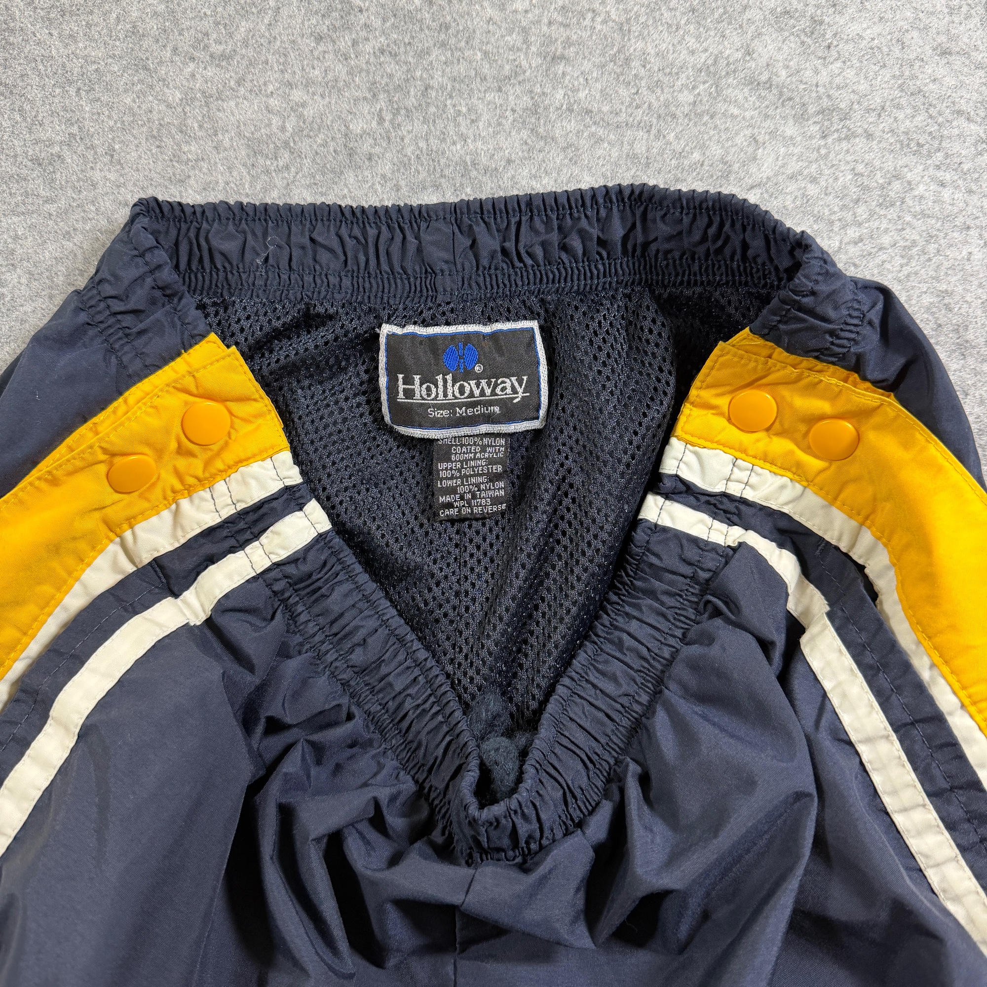 Vintage Holloway Track Pants Mens M Navy Yellow Stripe Snap Side Tearaway Wind thumbnail 4