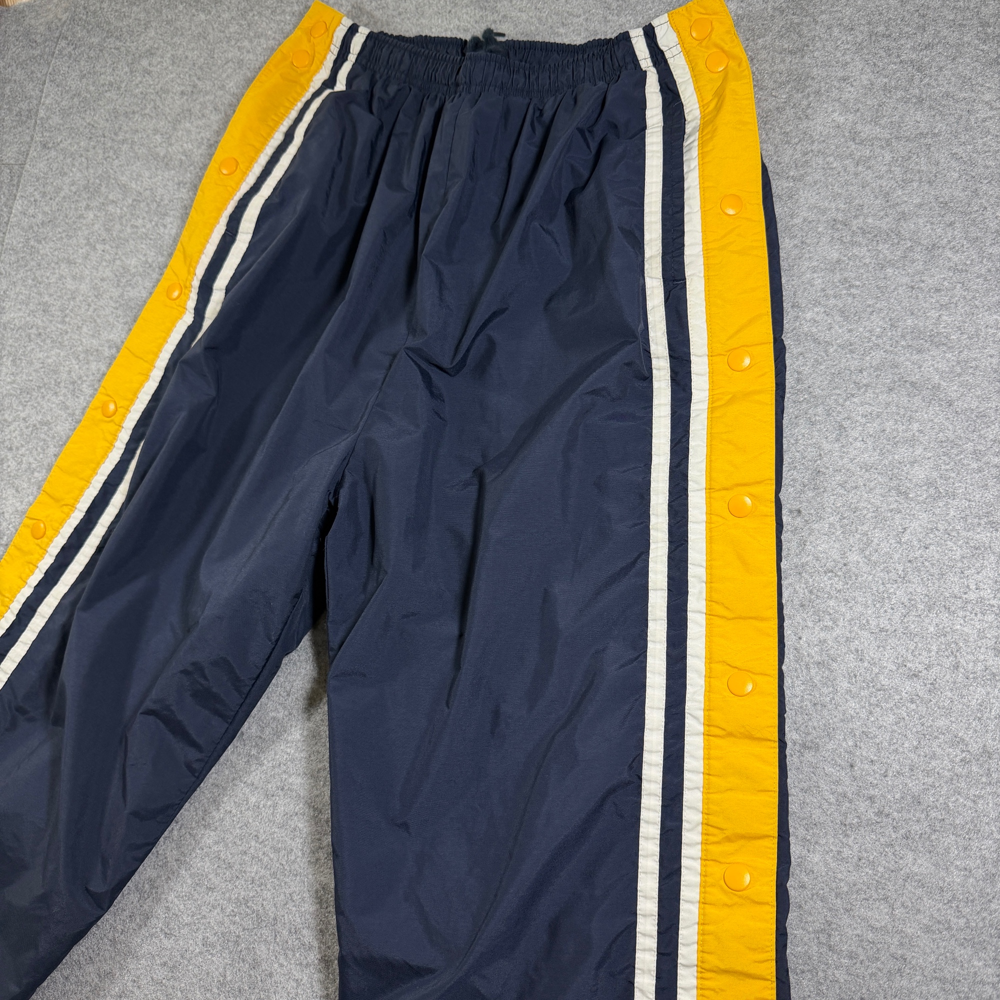 Vintage Holloway Track Pants Mens M Navy Yellow Stripe Snap Side Tearaway Wind thumbnail 6