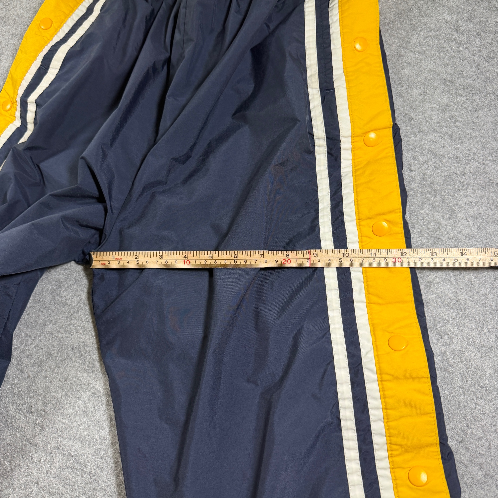Vintage Holloway Track Pants Mens M Navy Yellow Stripe Snap Side Tearaway Wind thumbnail 9
