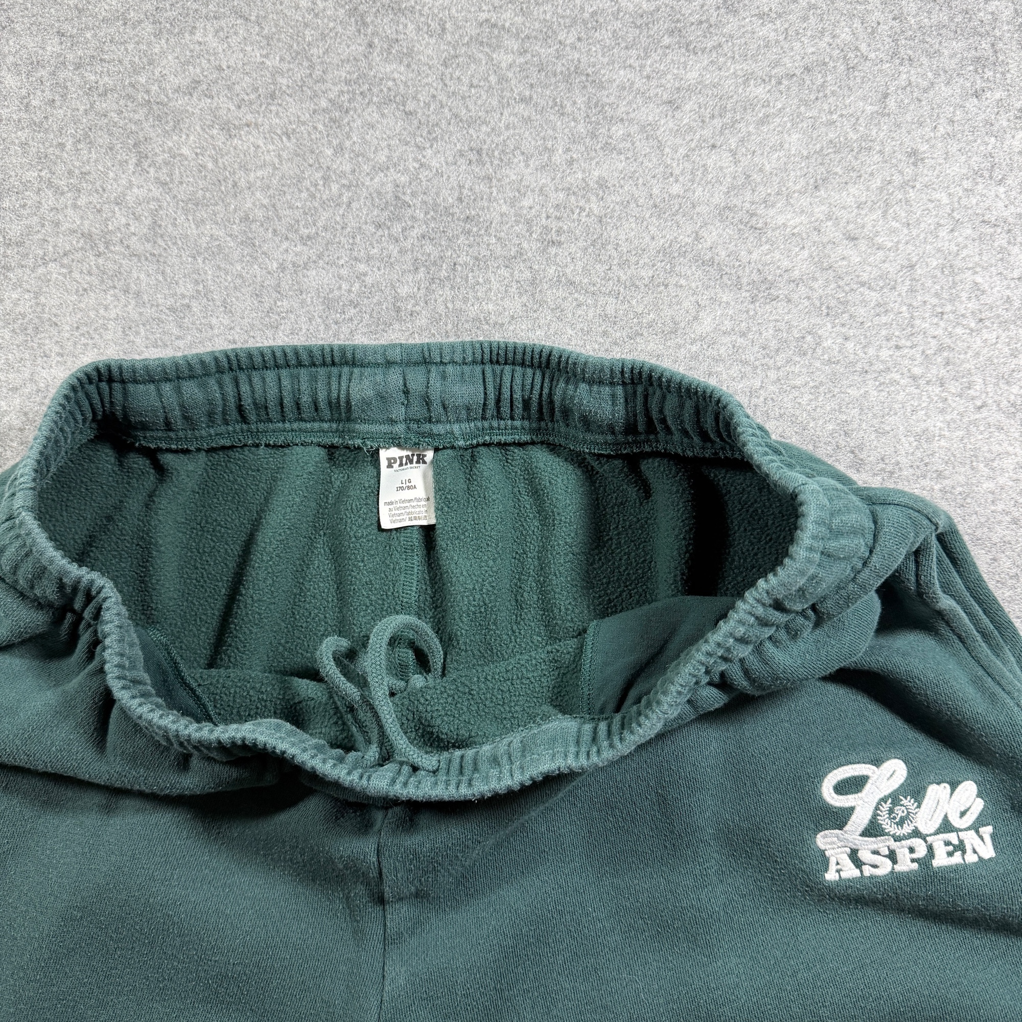 PINK Victoria's Secret Sweatpants Womens L Dark Green Love Aspen Graphic Jogger thumbnail 4