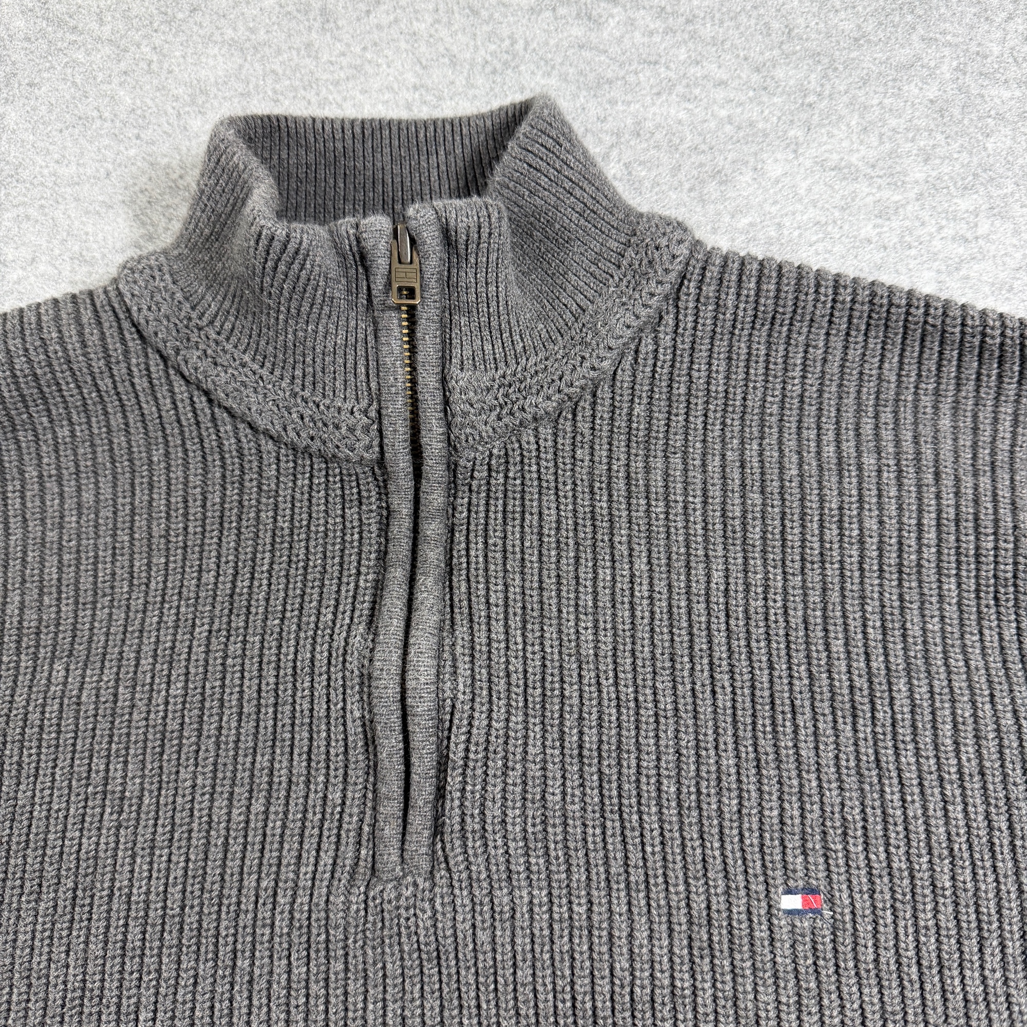Tommy Hilfiger Quarter Zip Sweater Mens XXL Gray Ribbed Knit Mock Neck Cotton thumbnail 3