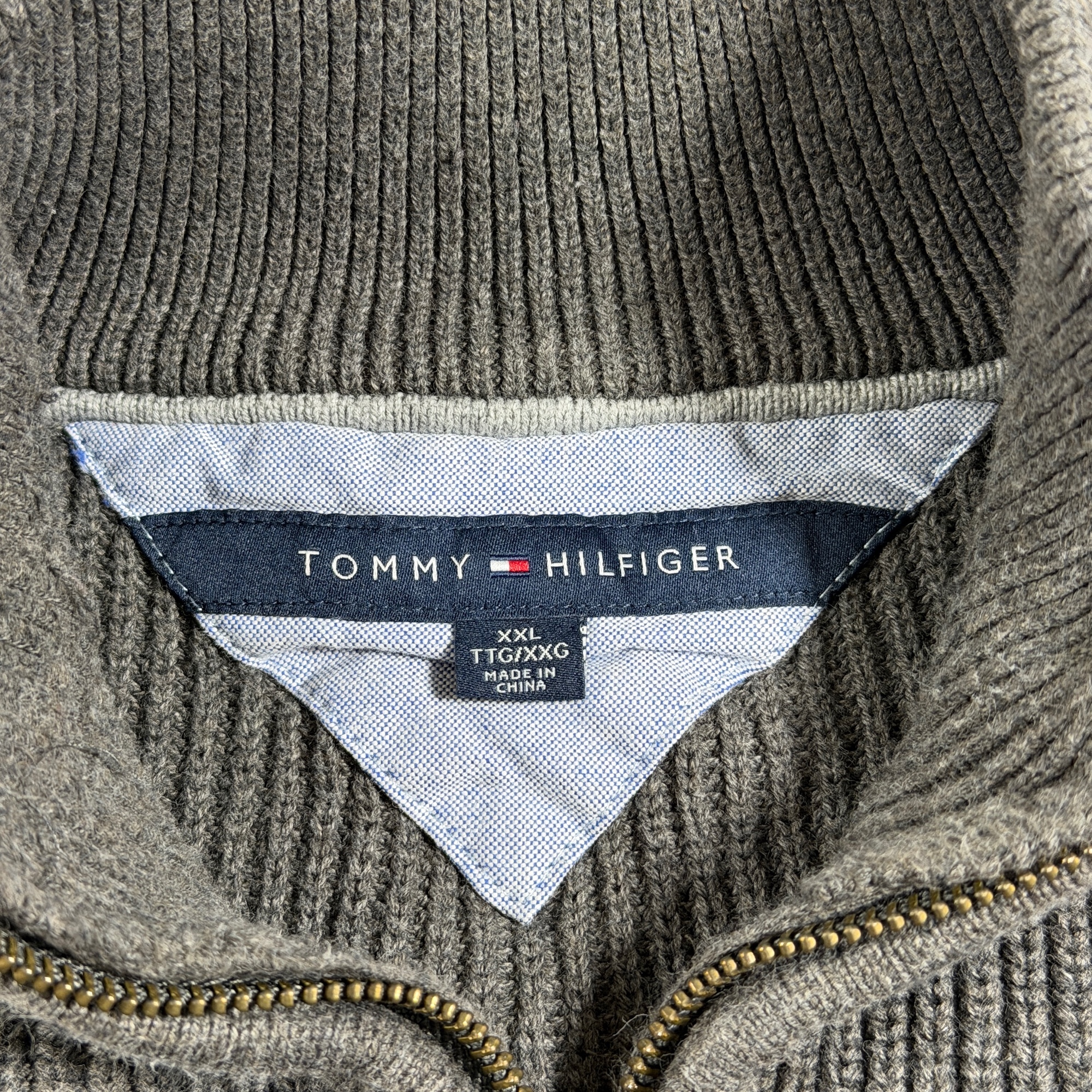 Tommy Hilfiger Quarter Zip Sweater Mens XXL Gray Ribbed Knit Mock Neck Cotton thumbnail 4