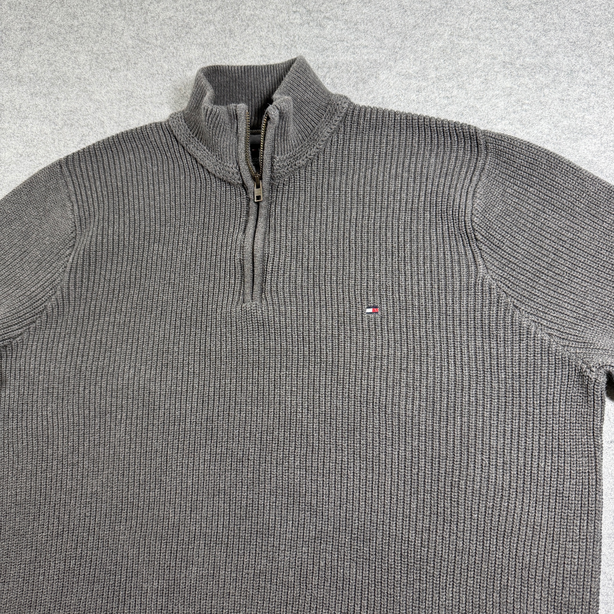 Tommy Hilfiger Quarter Zip Sweater Mens XXL Gray Ribbed Knit Mock Neck Cotton thumbnail 5