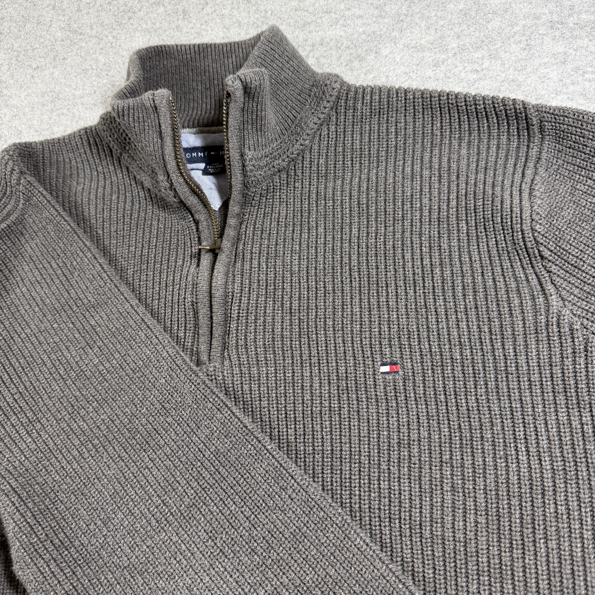 Tommy Hilfiger Quarter Zip Sweater Mens XXL Gray Ribbed Knit Mock Neck Cotton thumbnail 9