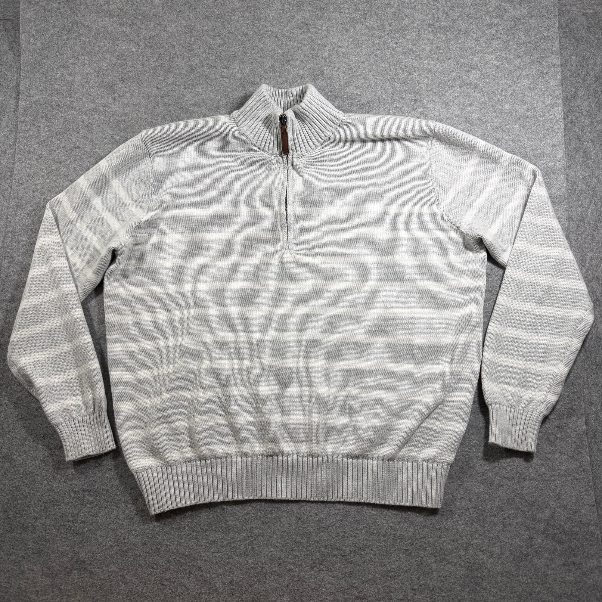 Brandy Melville Quarter Zip Sweater Womens OS Gray White Striped Cotton Ribbed